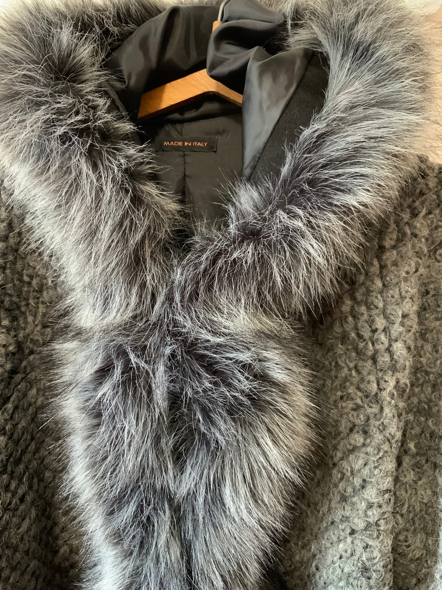 Superbe Manteau Laine et fausse fourrure Vintage Italy 1990