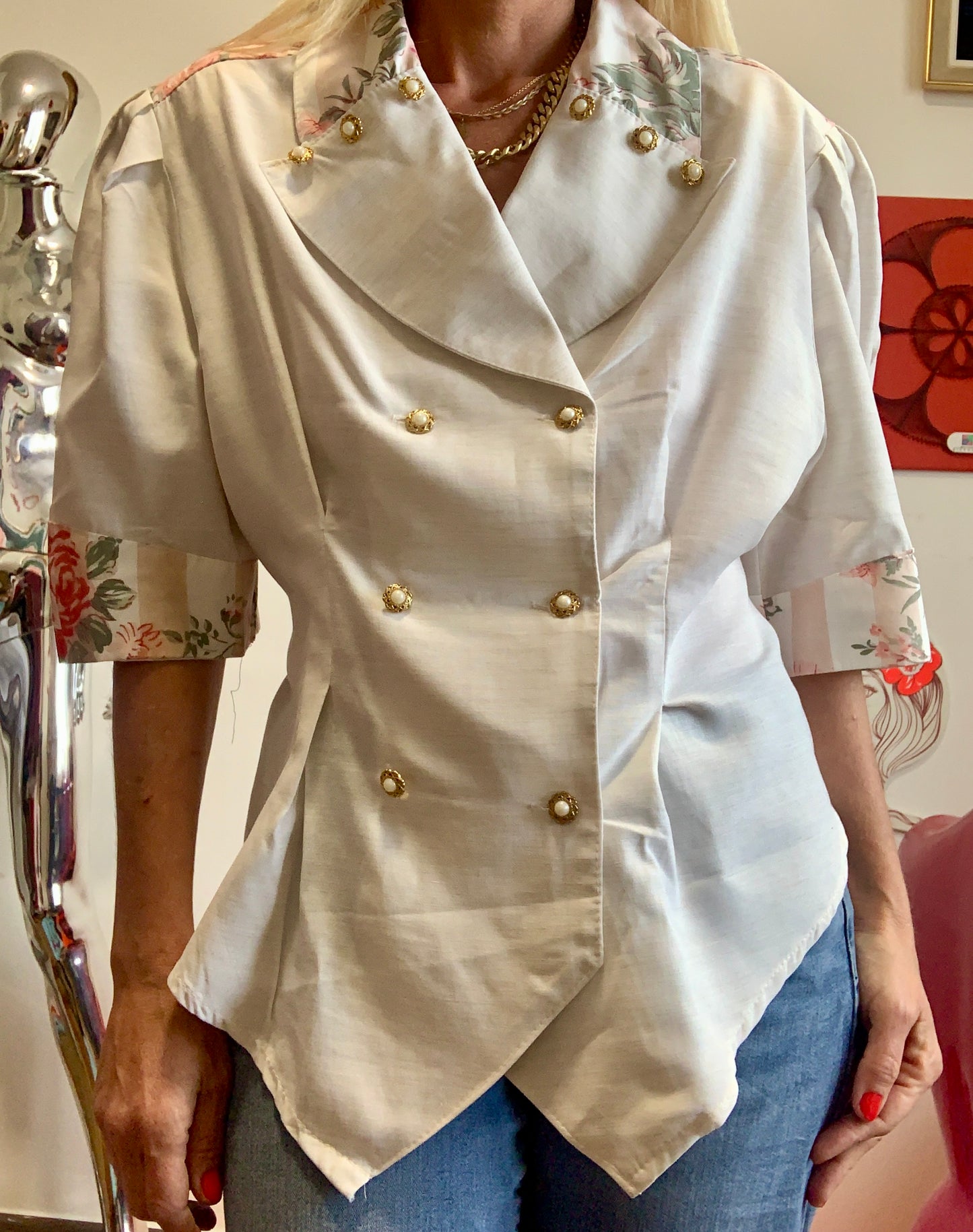 Veste Chemisier Fleurs France Pur Vintage 1980 Chic