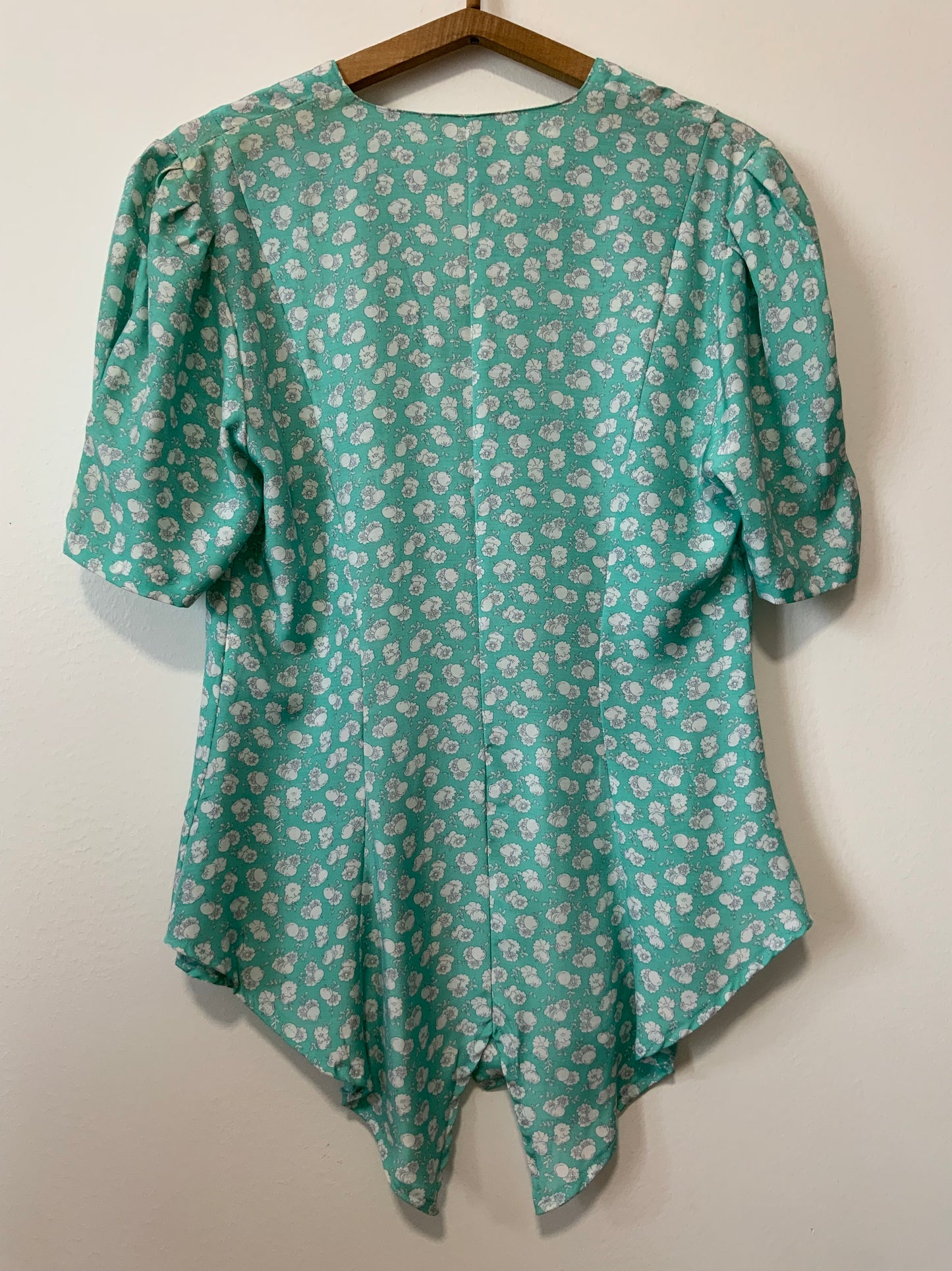 Superbe chemisier long à fleurs couleur menthe Vintage 1990 France