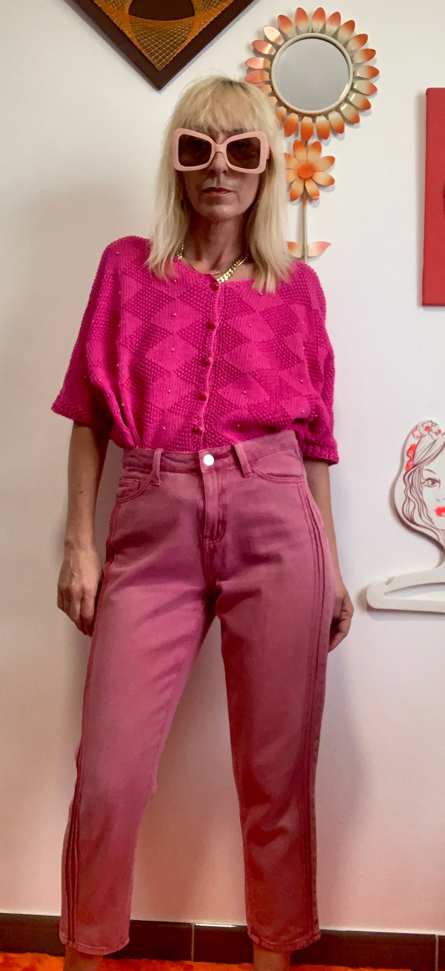 Jean denim rouge Boohoo Coupe Mom