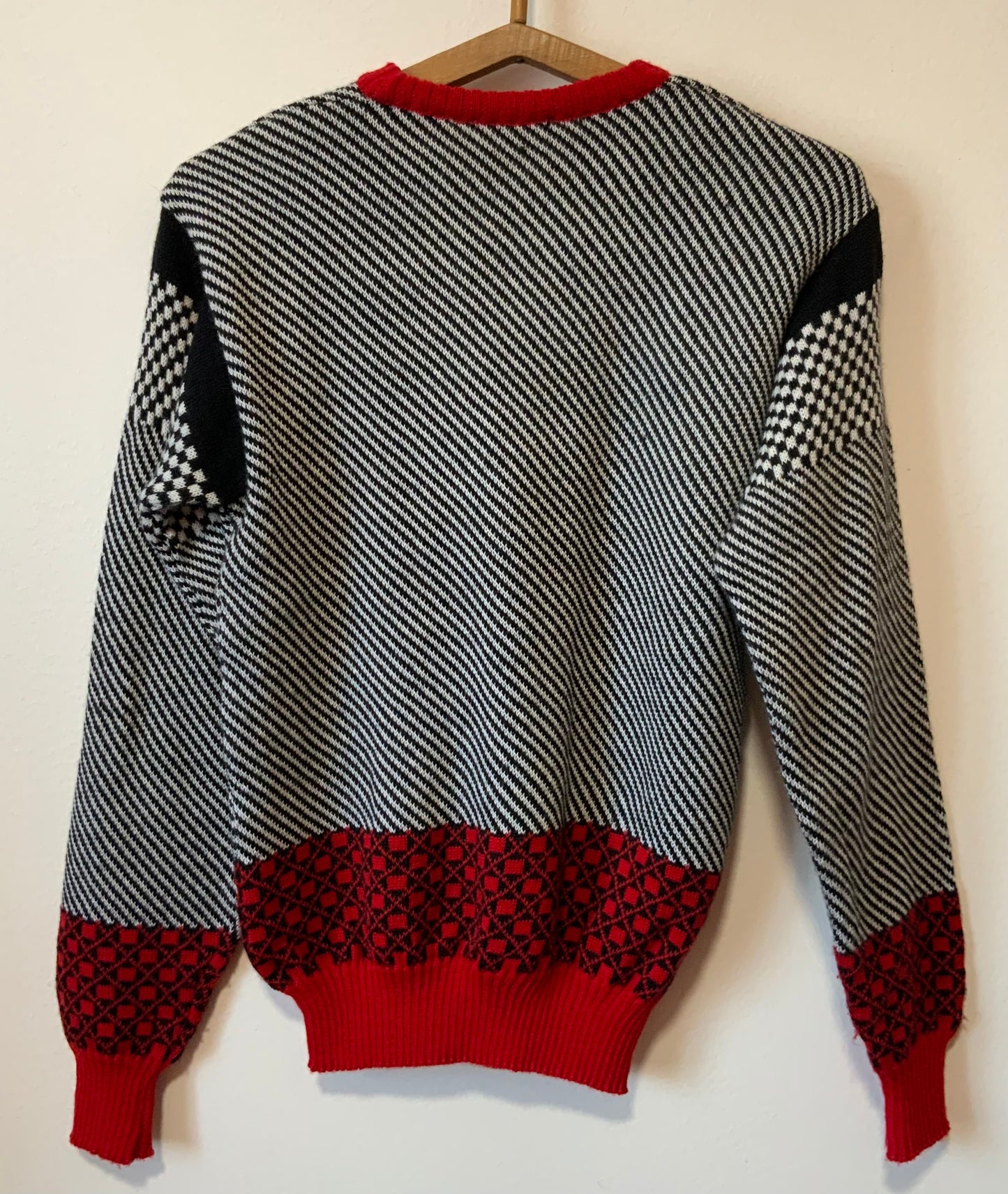 Pull Vintage Laine 1980 France rayures diagonales damiers