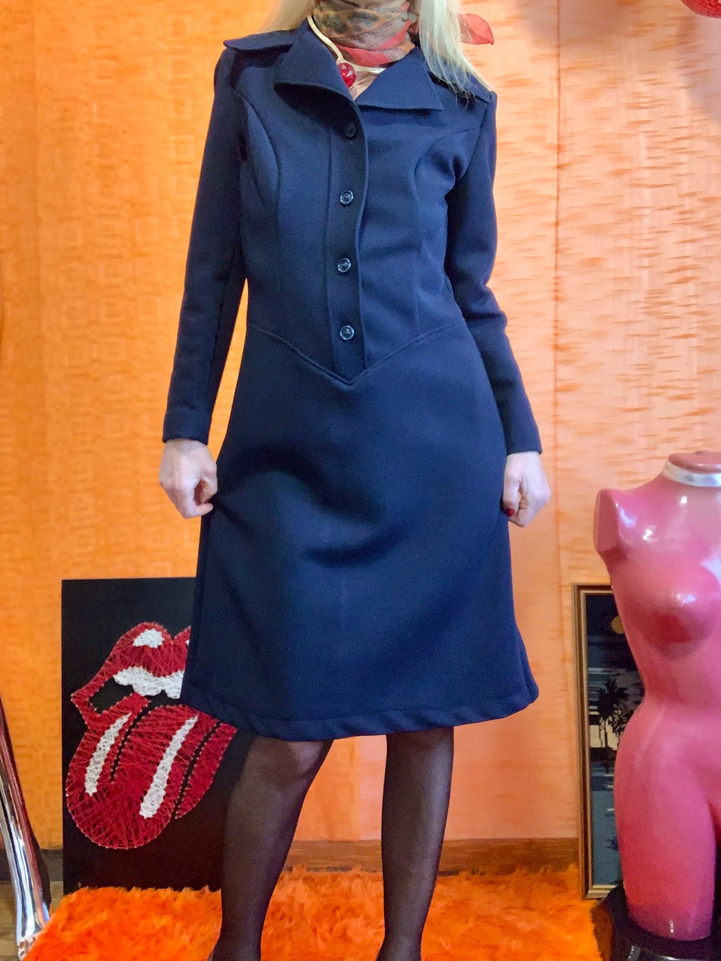 Robe Vintage 1970/80 Élégance col pelle à tartes