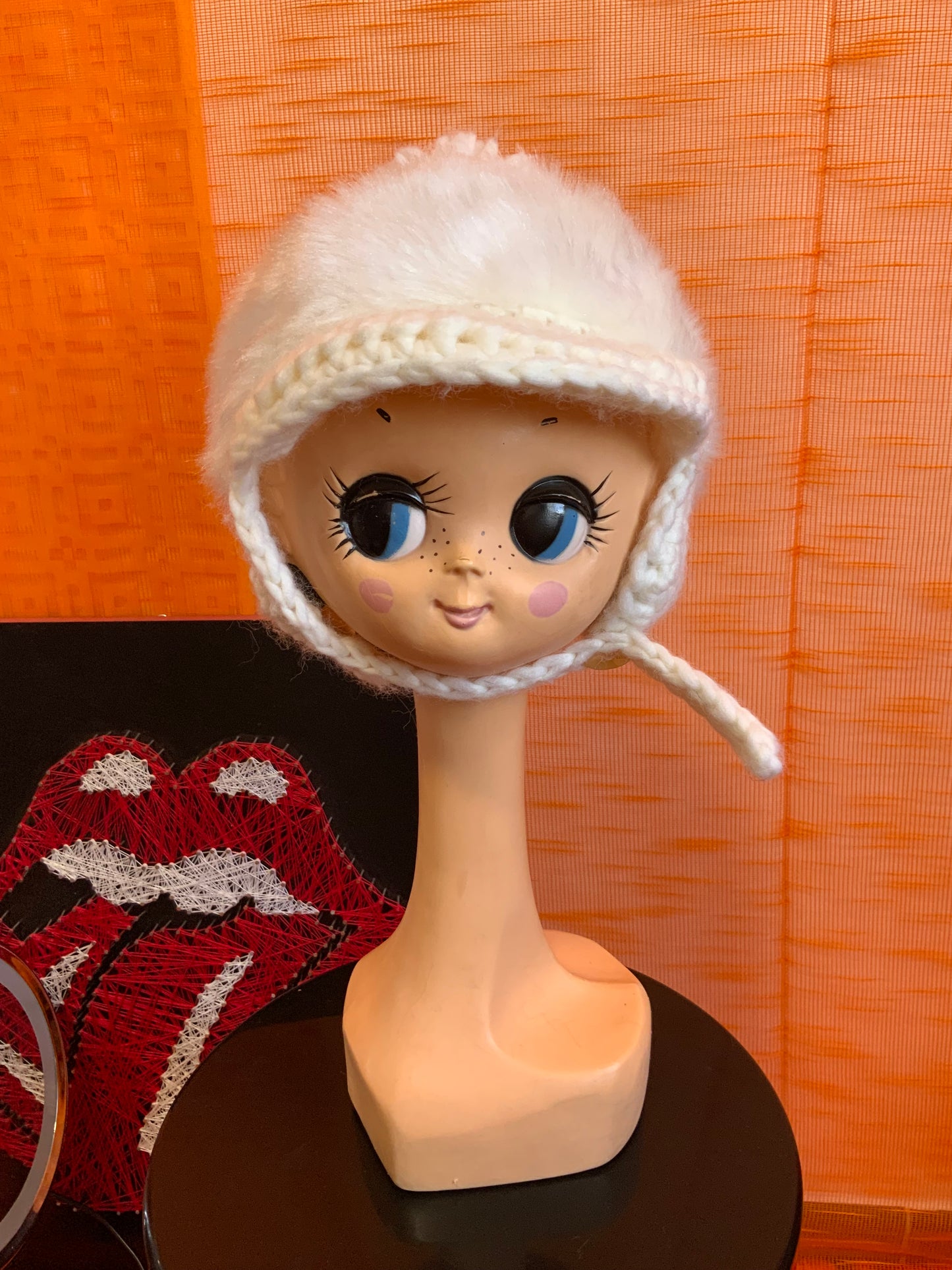 Casquette Bonnet Laine et fausse Fourrure Superbe Vintage 1970