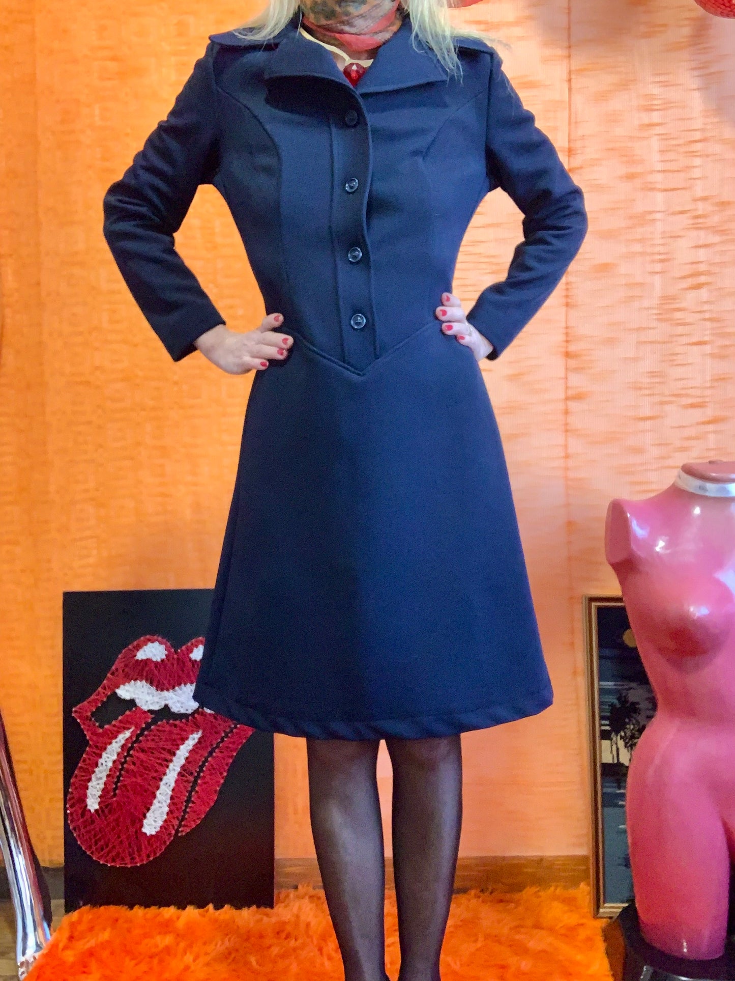 Robe Vintage 1970/80 Élégance col pelle à tartes