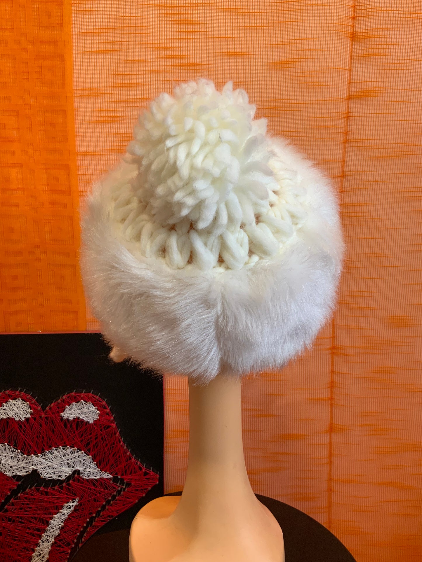 Casquette Bonnet Laine et fausse Fourrure Superbe Vintage 1970