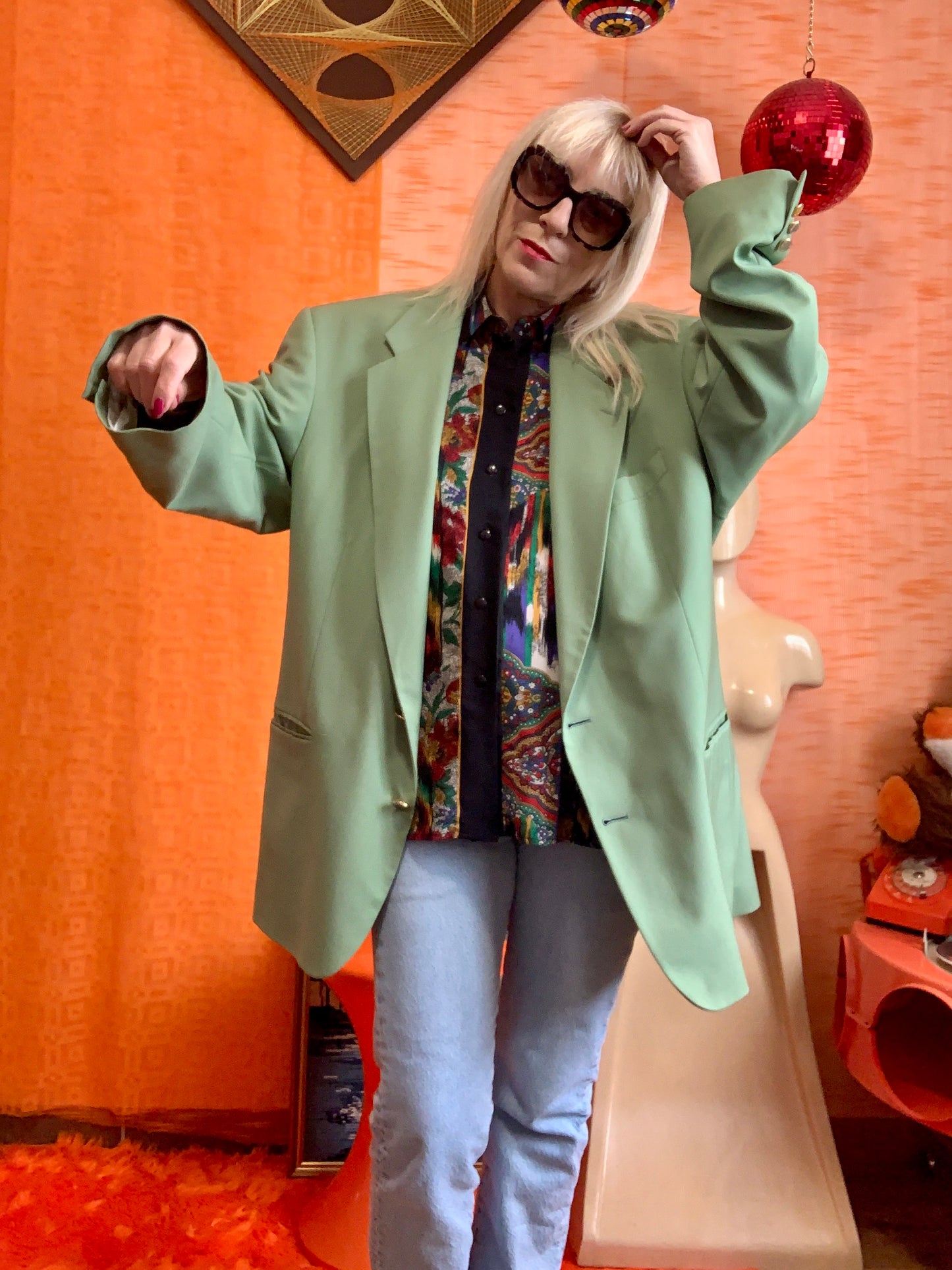 Blazer Droit Veste Laine vert amande maison Courreges Vintage 1980