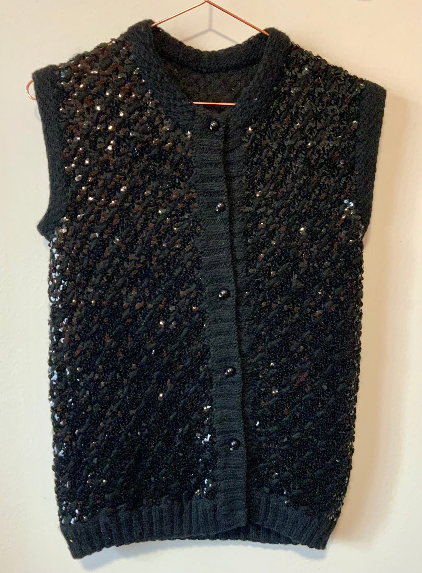 Gilet sans manche à paillettes cousues Fait main Vintage