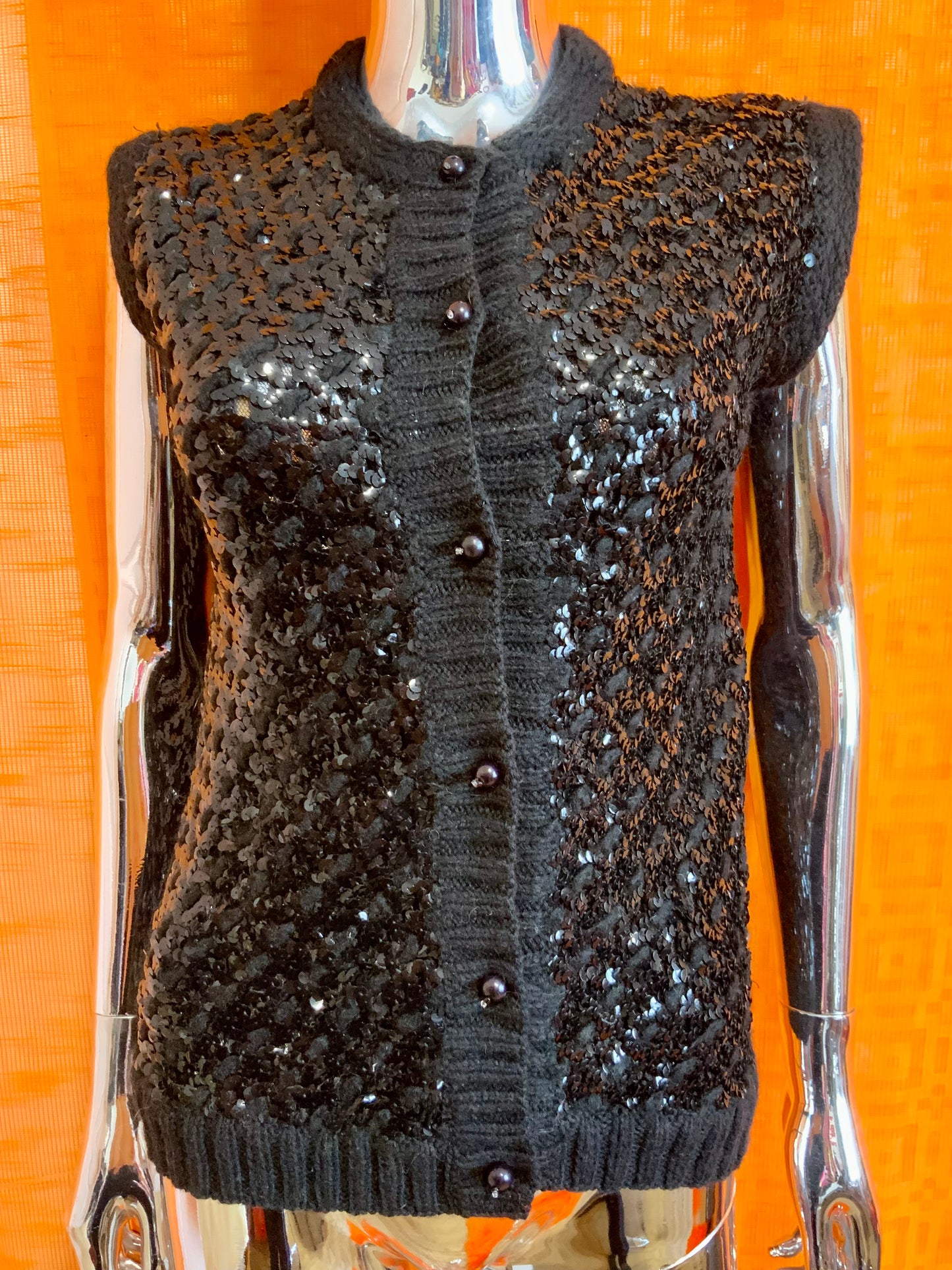 Gilet sans manche à paillettes cousues Fait main Vintage