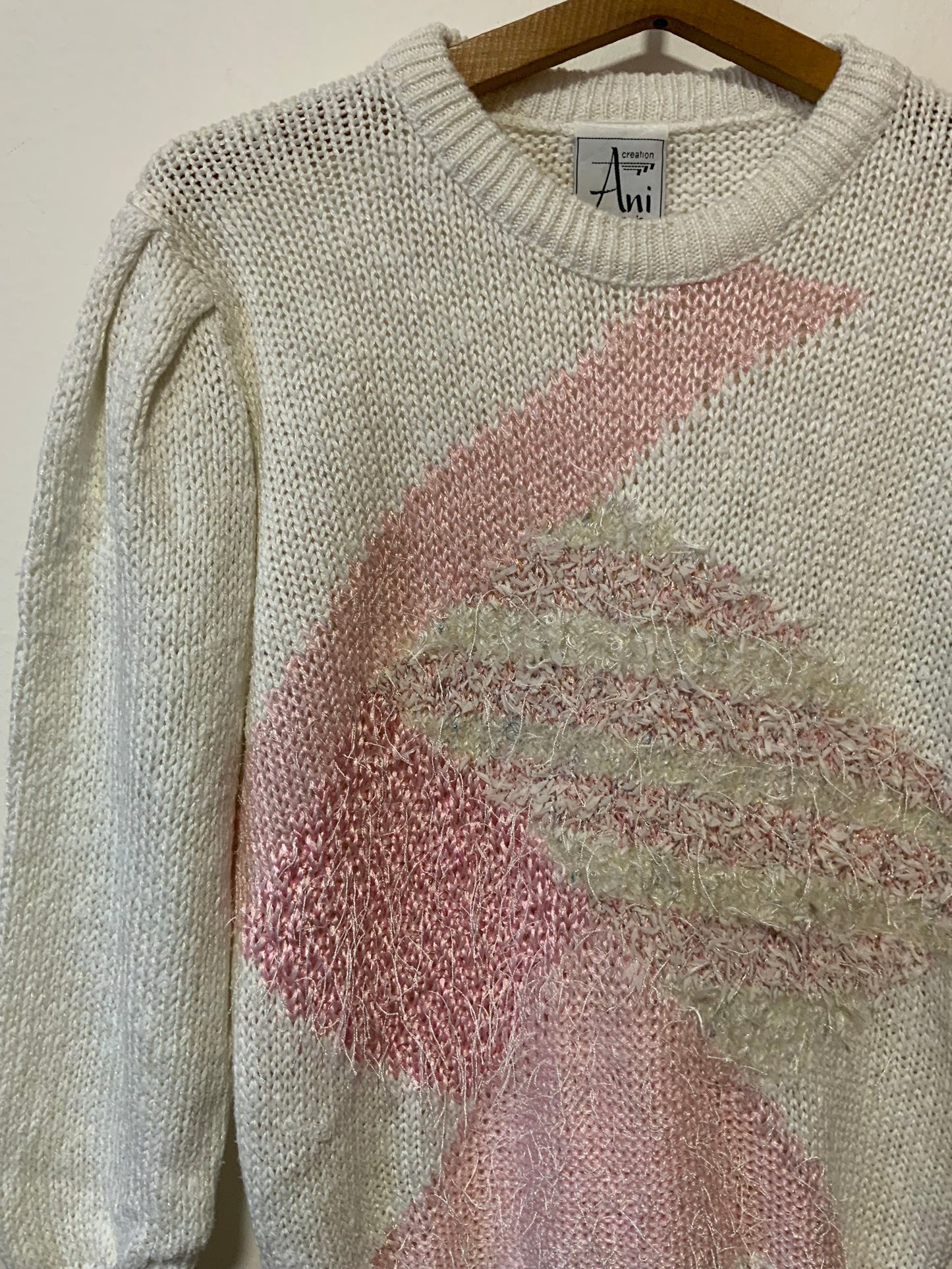 Pull à Motifs Géométriques Vintage 1980 Fleurs Printemps Rose Paris