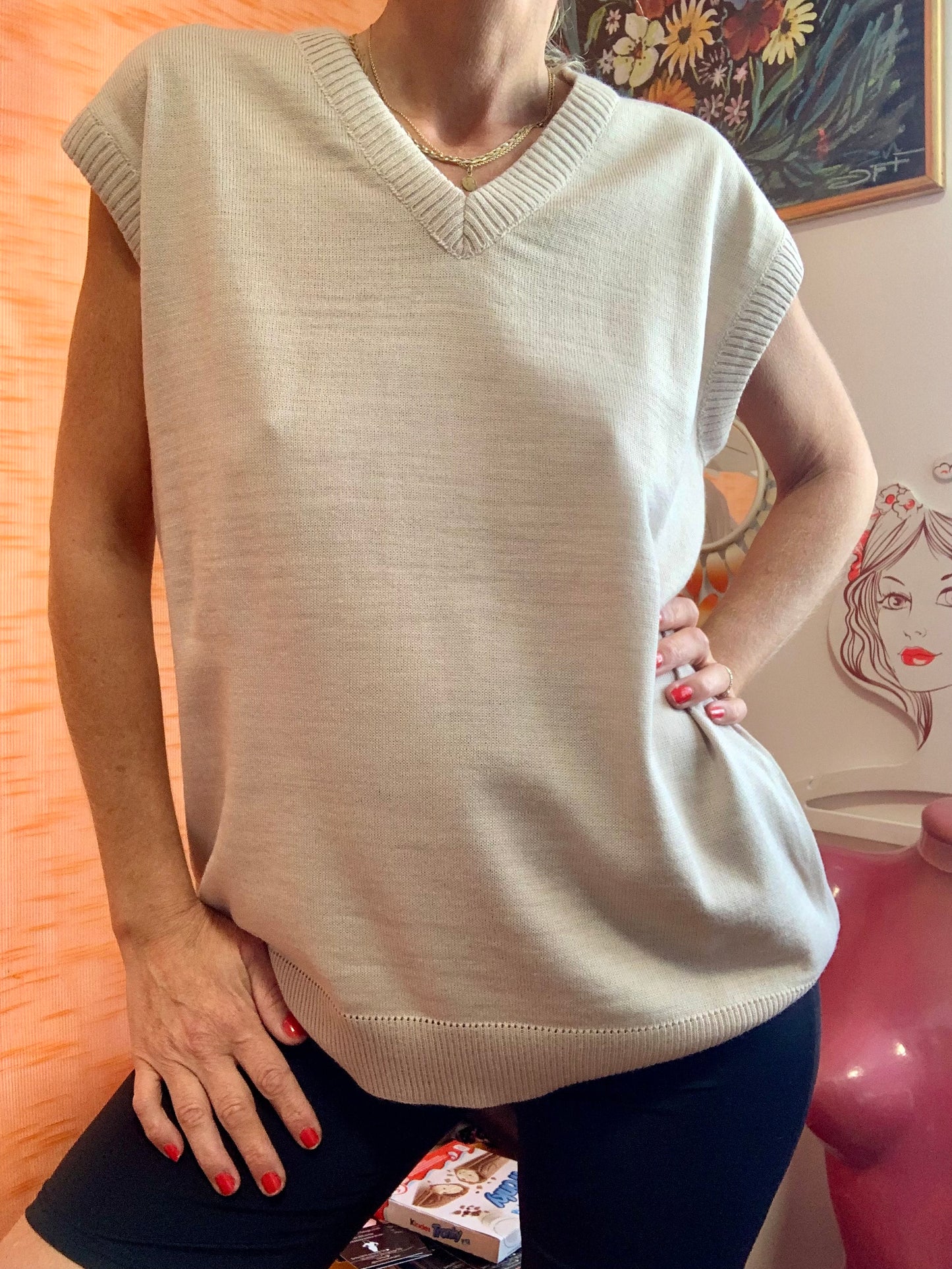 Pull sans manche Mixte Hiver Laine Peignée Vintage