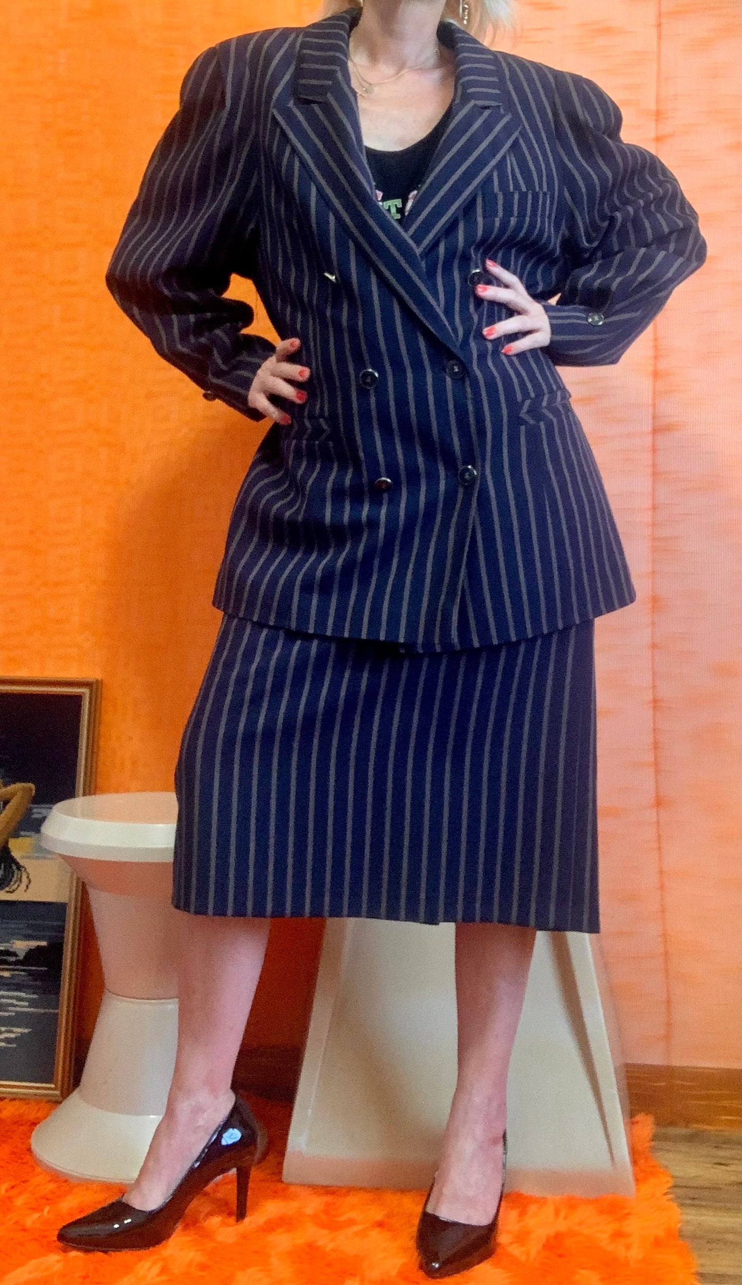 Ensemble à rayures 1990 Vintage 1/2 Pure laine Classique Chic Allemagne