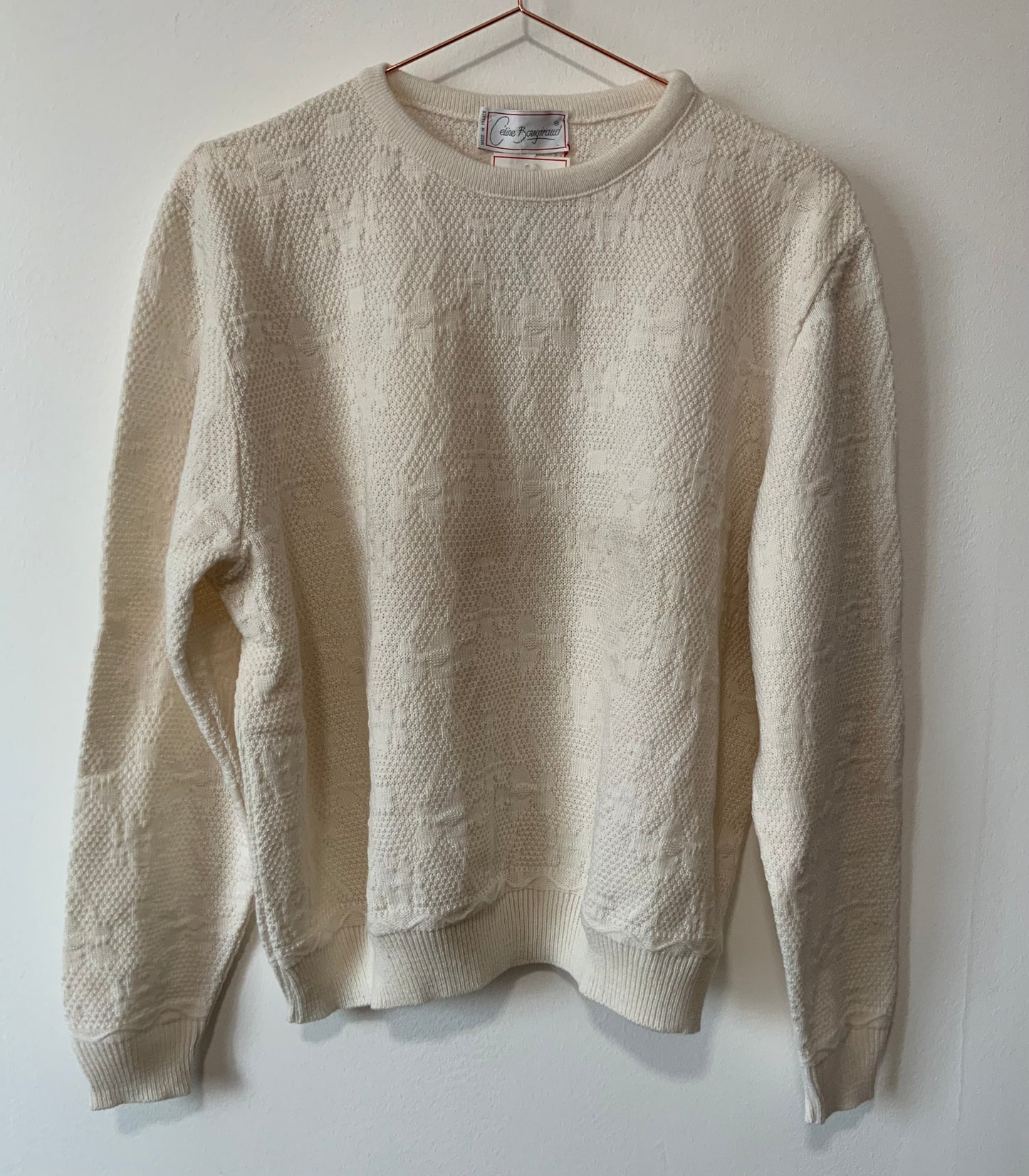 Pull Motifs fleurs laine ton sur ton Vintage Deadstock 1980 France