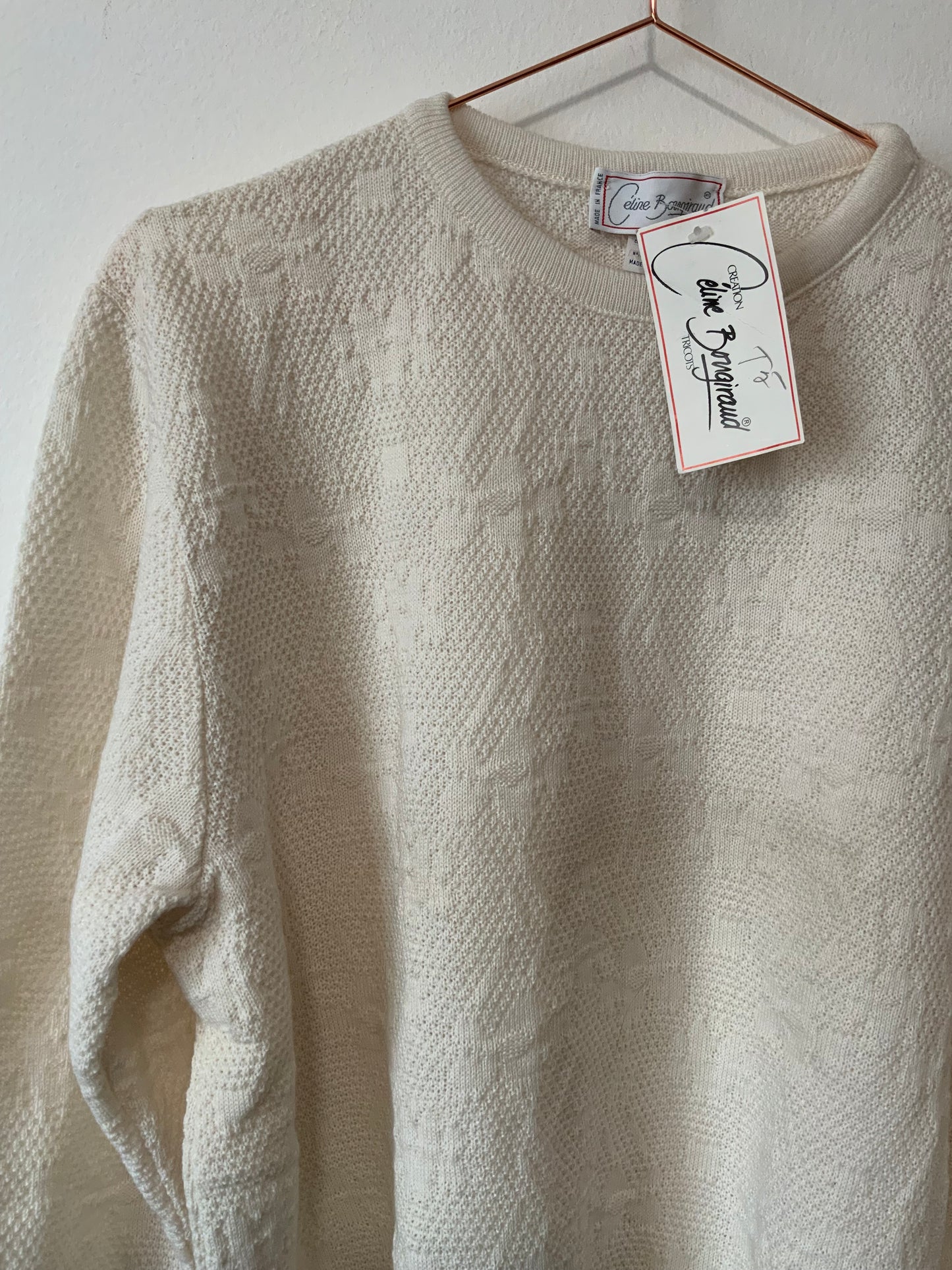 Pull Motifs fleurs laine ton sur ton Vintage Deadstock 1980 France