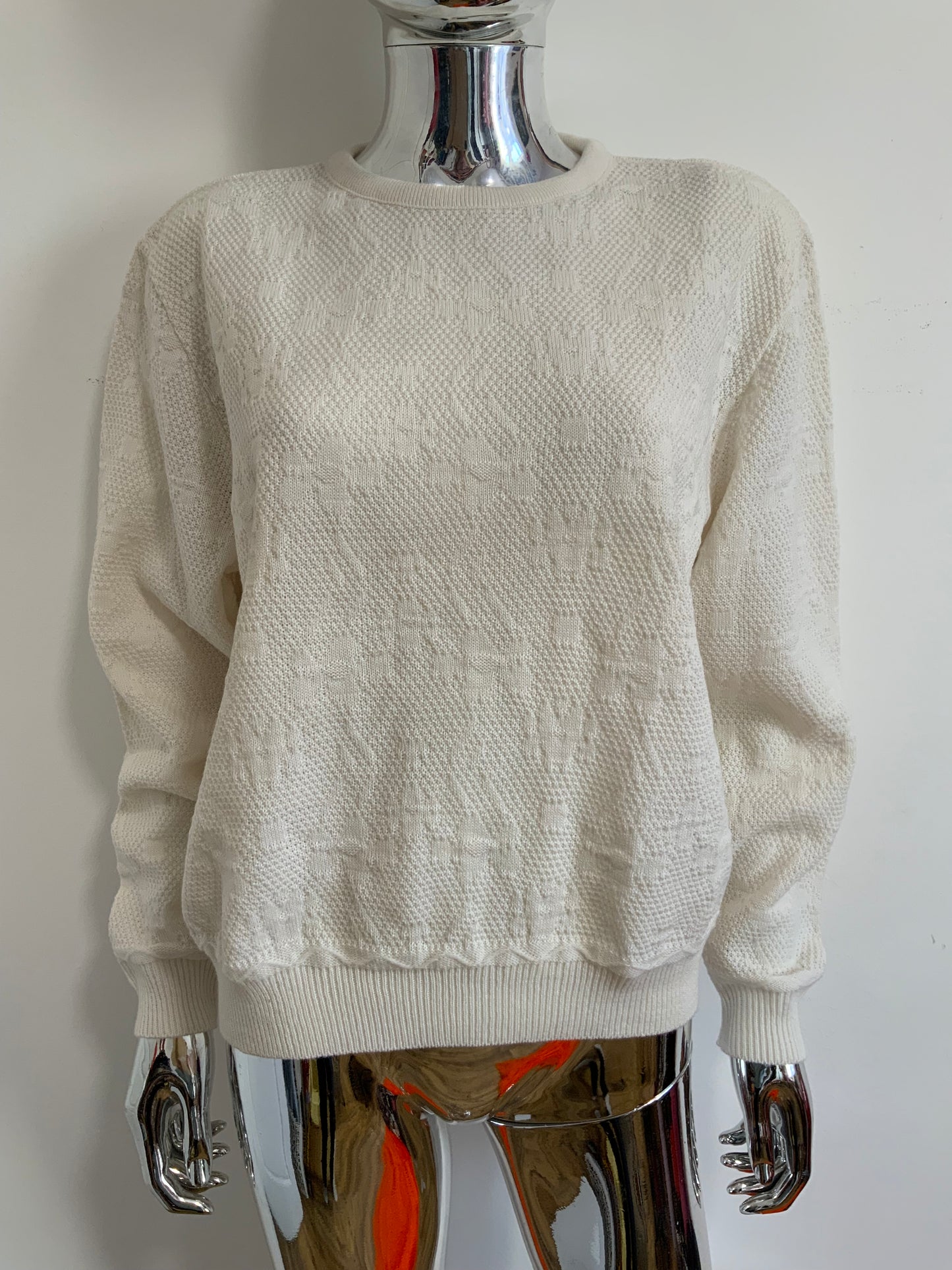 Pull Motifs fleurs laine ton sur ton Vintage Deadstock 1980 France