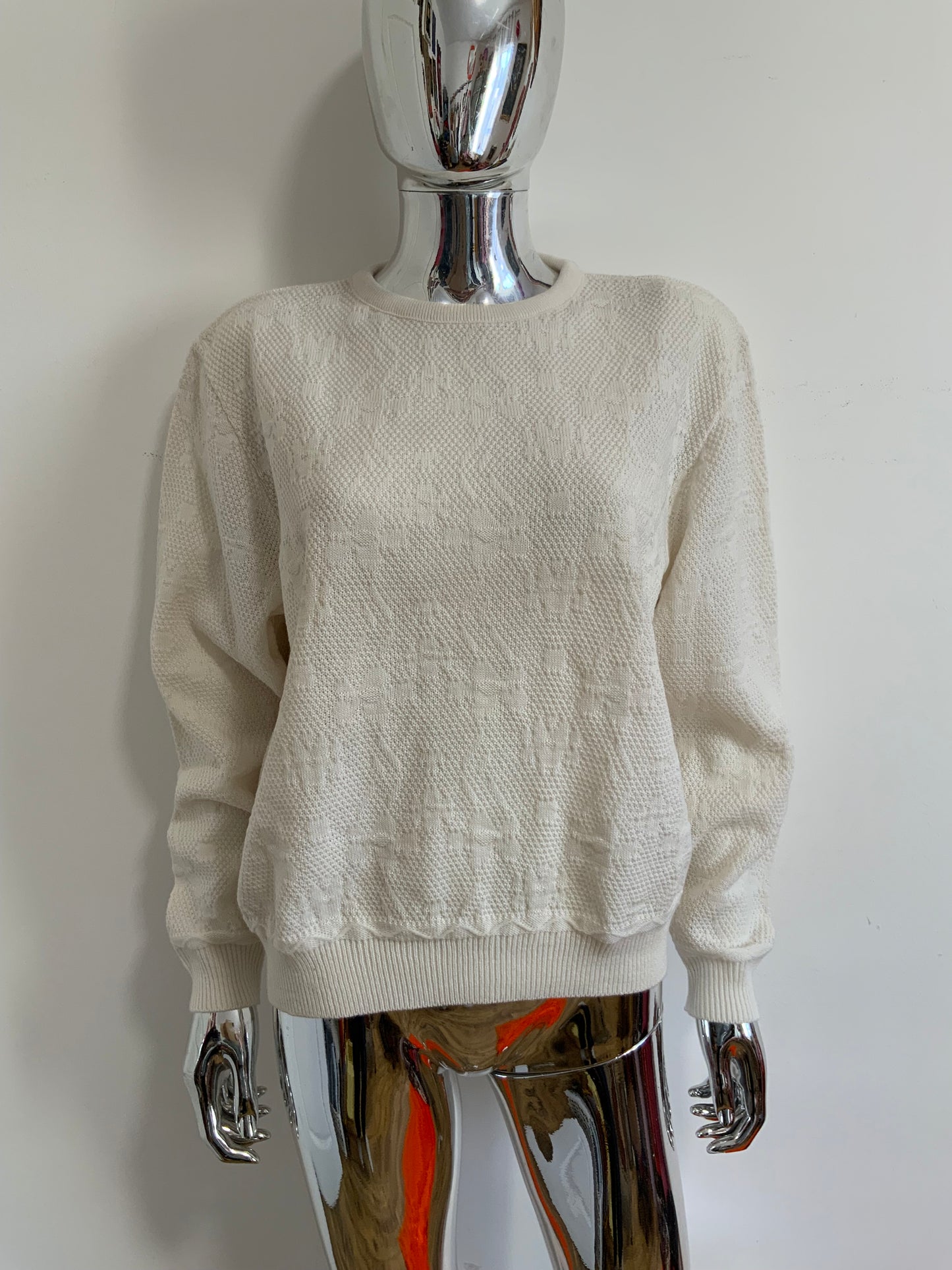 Pull Motifs fleurs laine ton sur ton Vintage Deadstock 1980 France