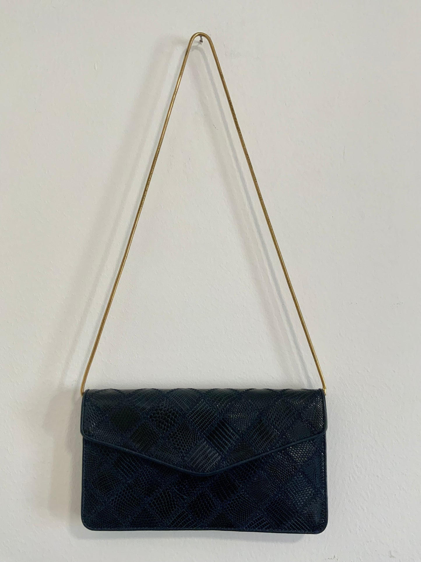 Sac à main ancien patchwork cuir grains Croco Lanière chaine Vintage 1970