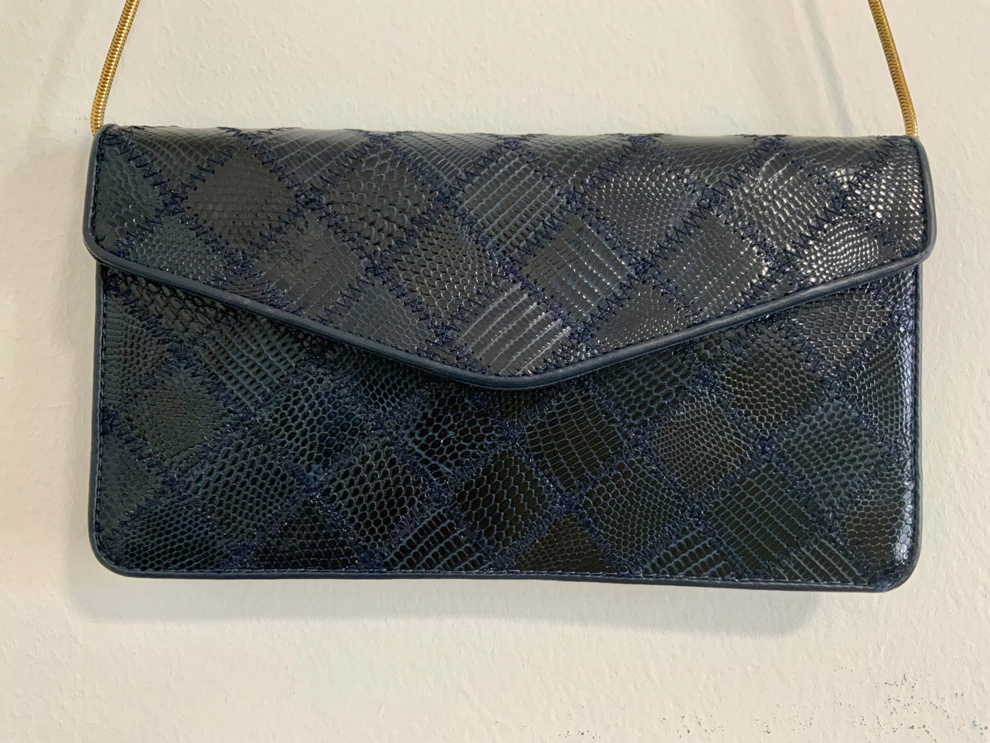 Sac à main ancien patchwork cuir grains Croco Lanière chaine Vintage 1970