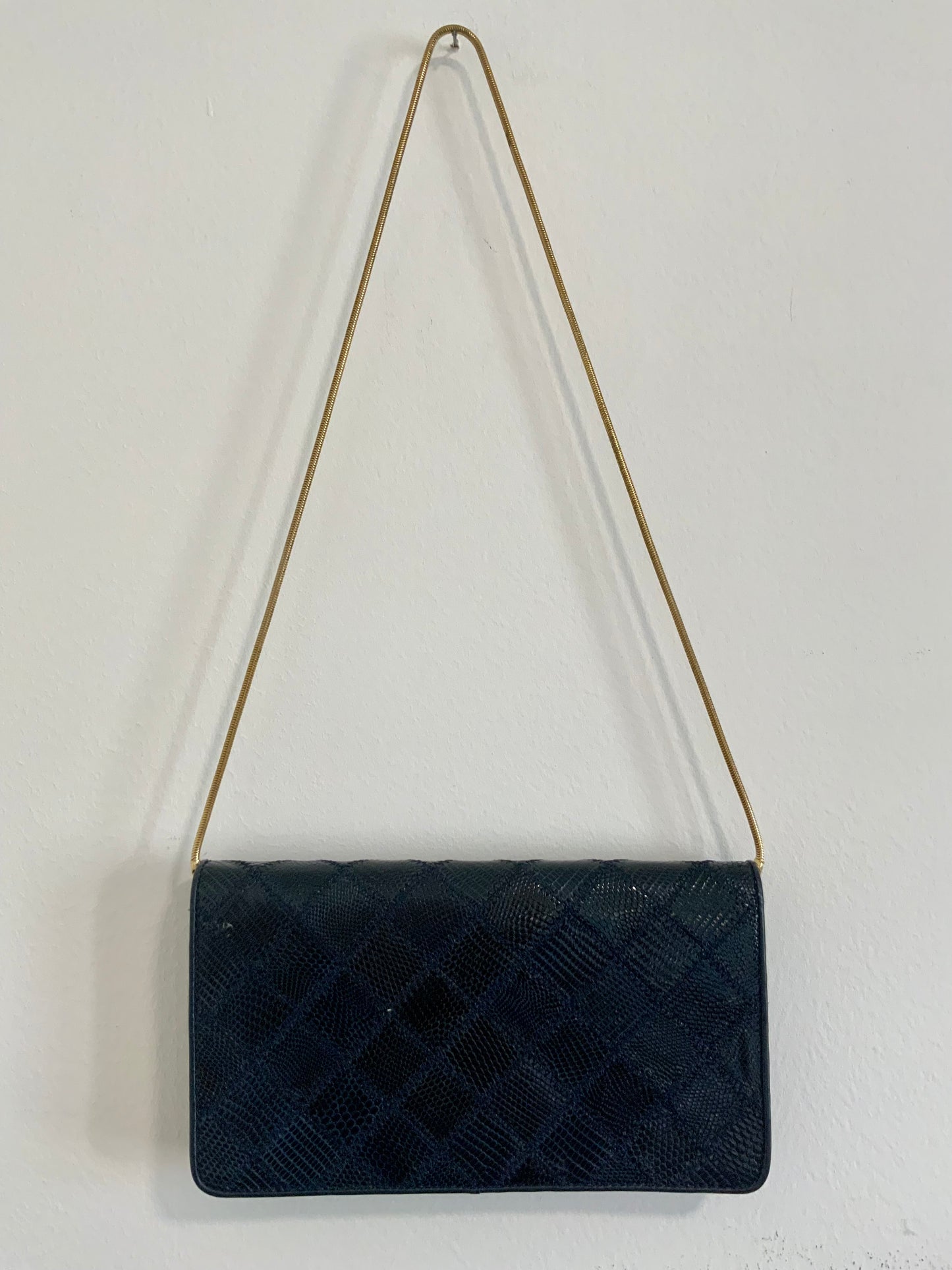Sac à main ancien patchwork cuir grains Croco Lanière chaine Vintage 1970