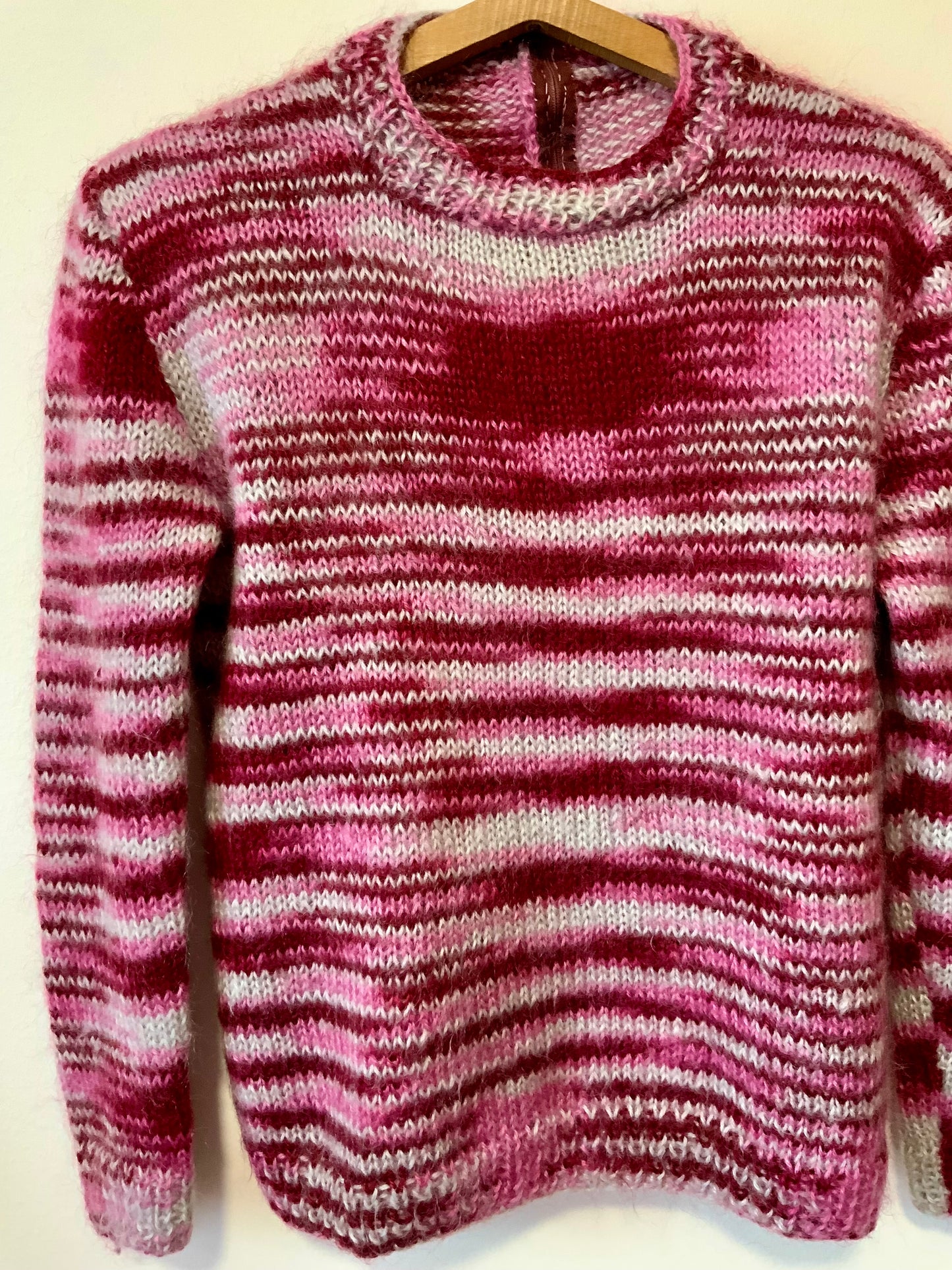 Superbe Pull rose laine mohair tricotée Vintage 70/80 Fait main