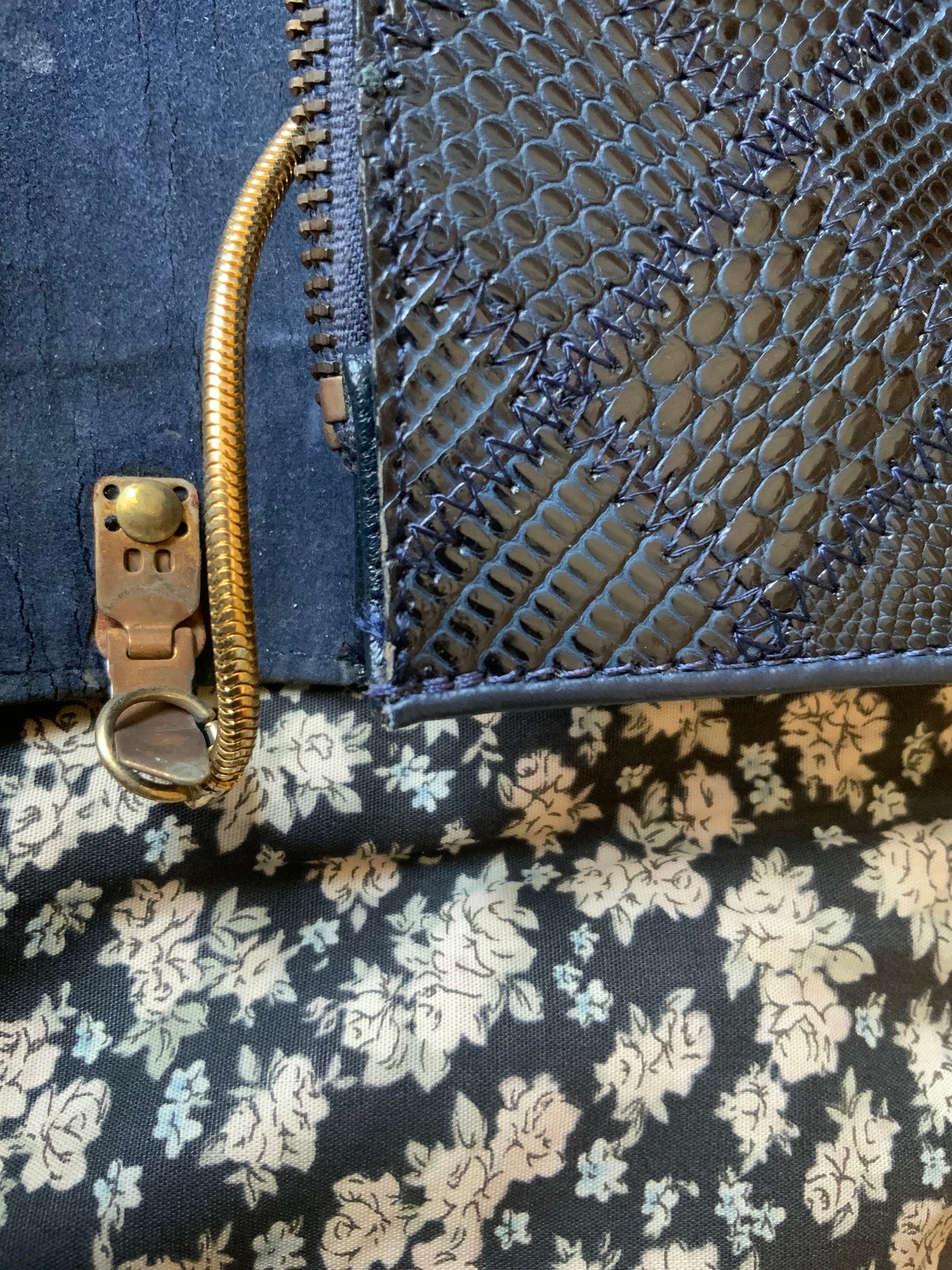 Sac à main ancien patchwork cuir grains Croco Lanière chaine Vintage 1970