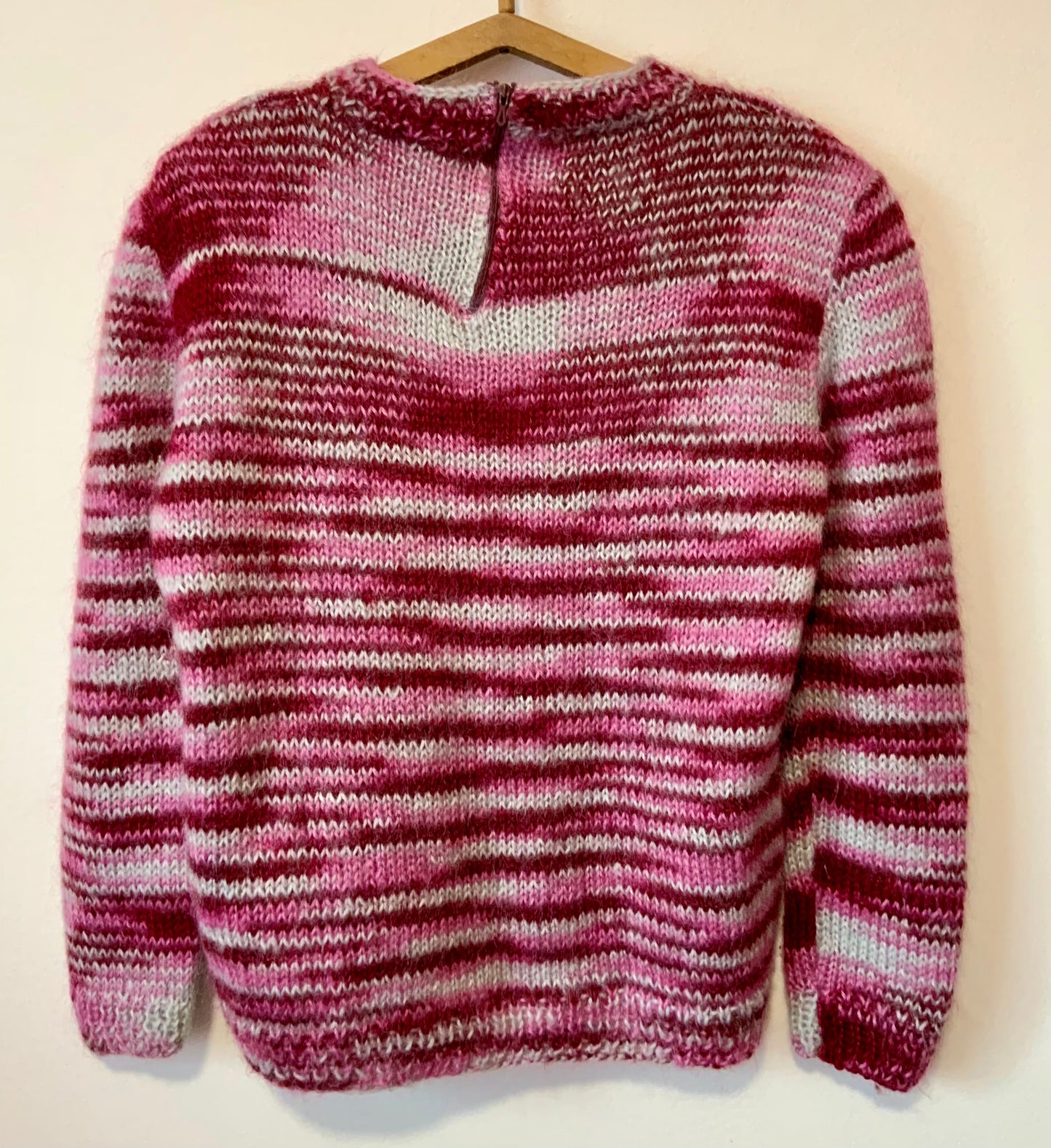 Superbe Pull rose laine mohair tricotée Vintage 70/80 Fait main
