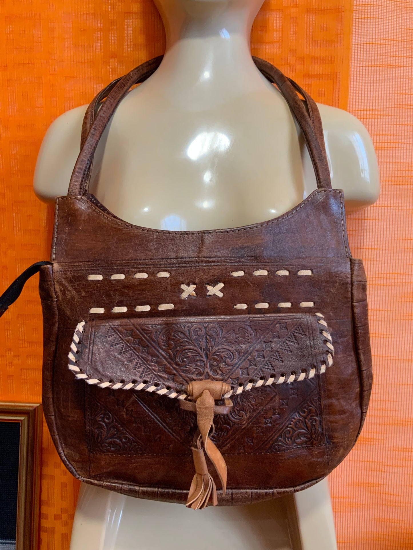 Sac à main cuir marron Sac Ethnique Vintage Bohème