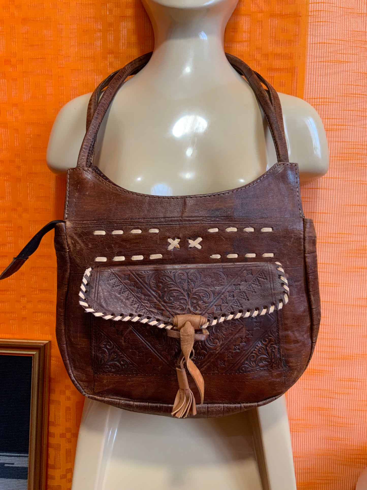 Sac à main cuir marron Sac Ethnique Vintage Bohème