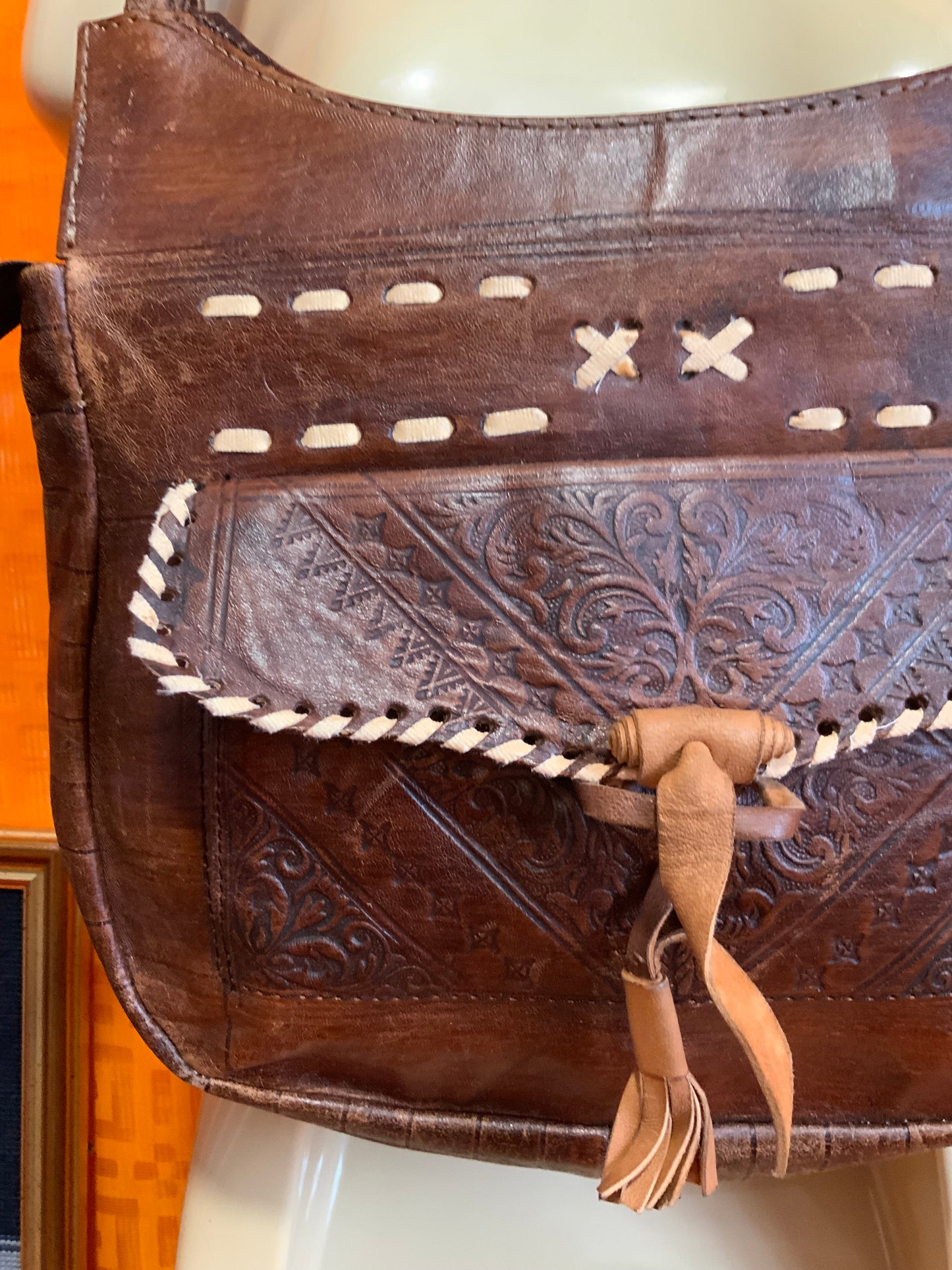 Sac à main cuir marron Sac Ethnique Vintage Bohème