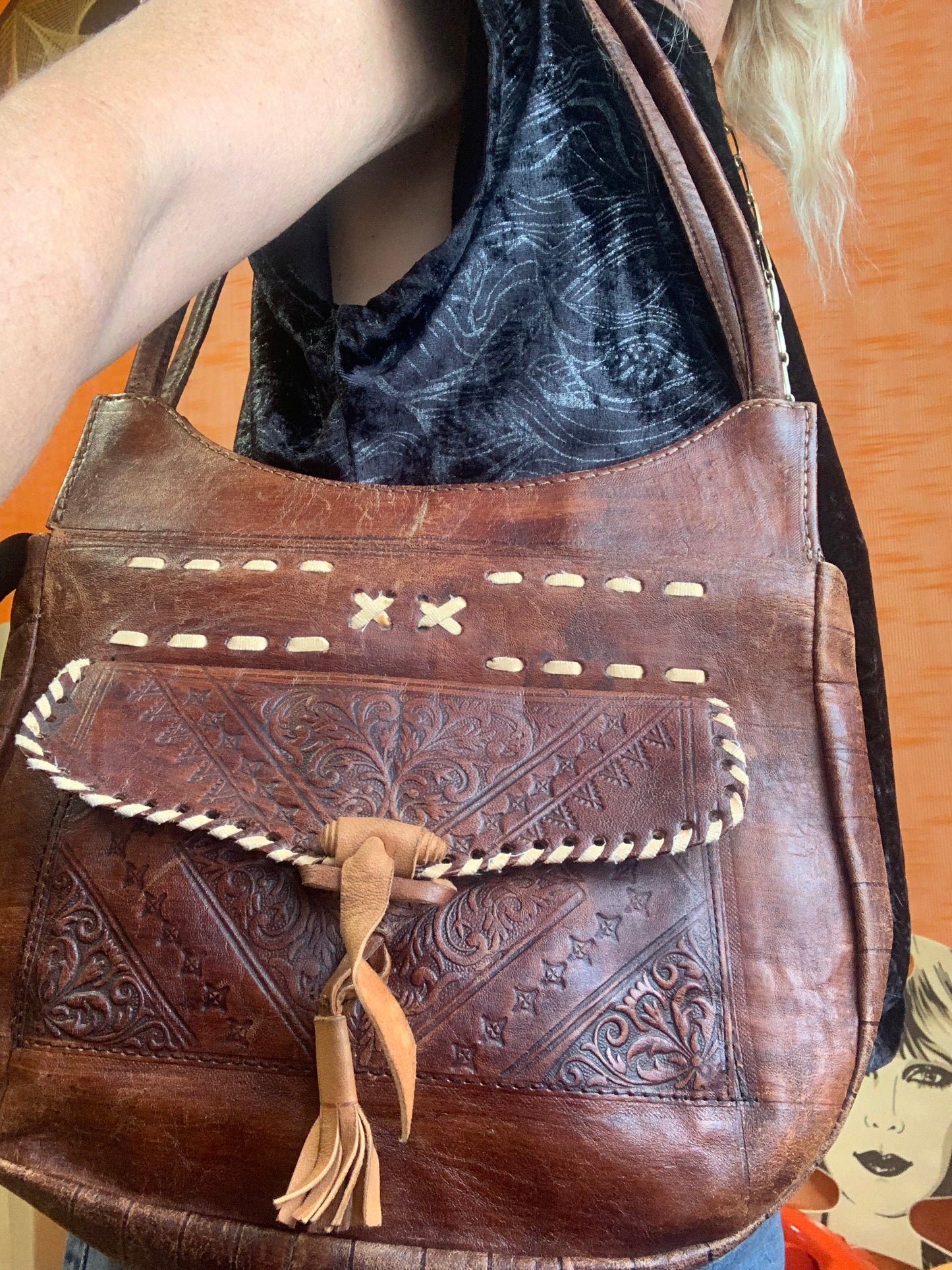 Sac à main cuir marron Sac Ethnique Vintage Bohème