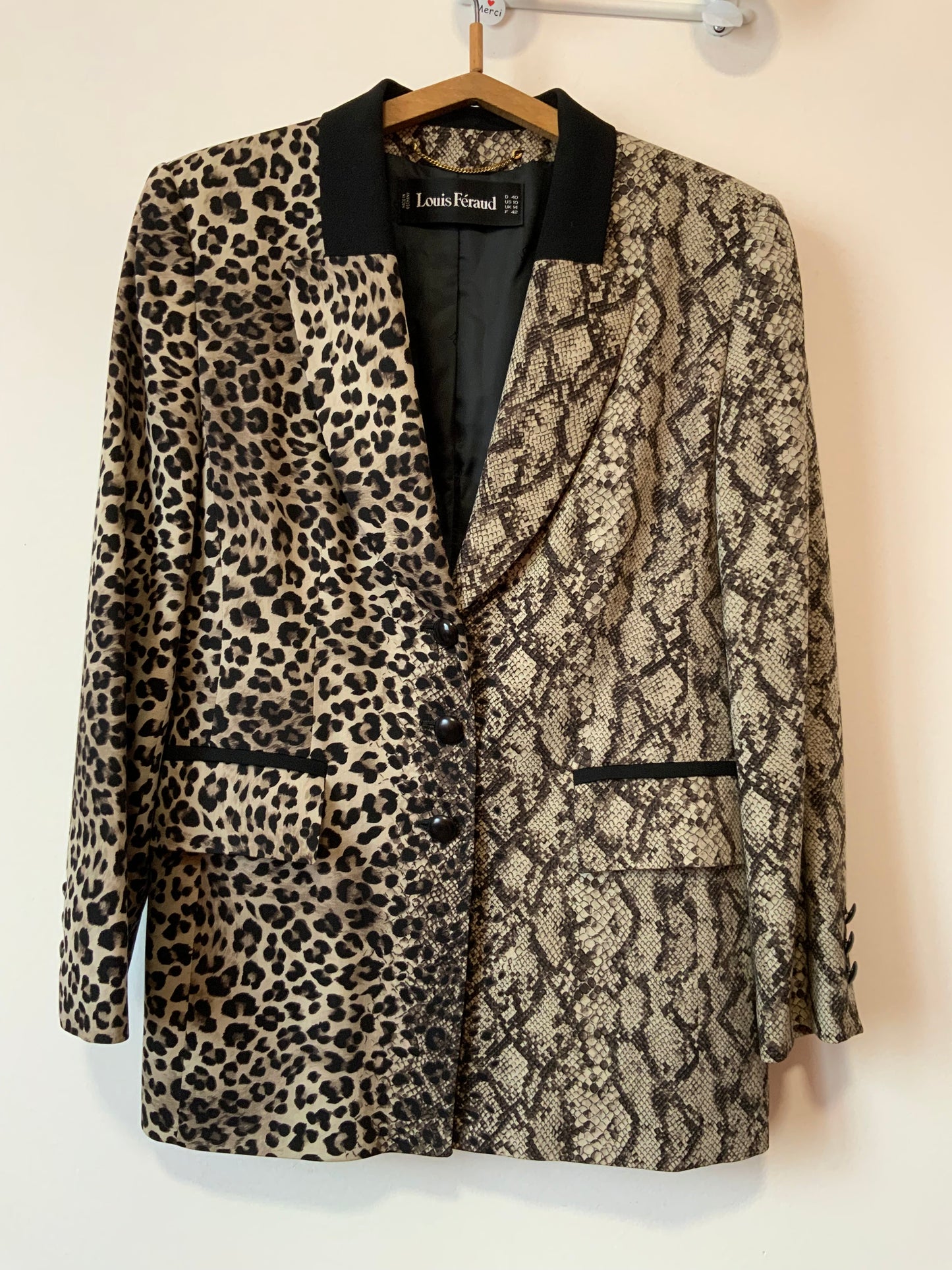 Incroyable Veste droite Louis Feraud Leopard Python Vintage Original