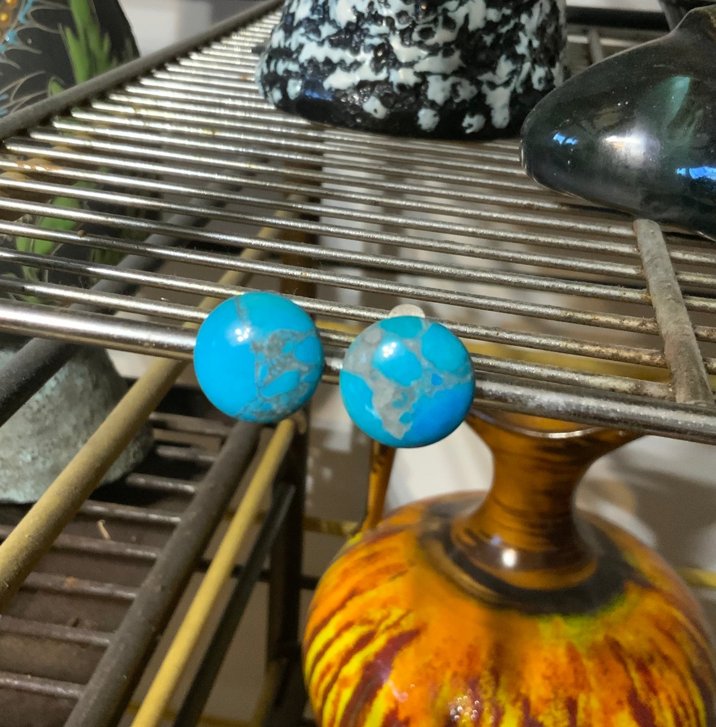 Boucles d’oreilles turquoises en verre Vintage 1980