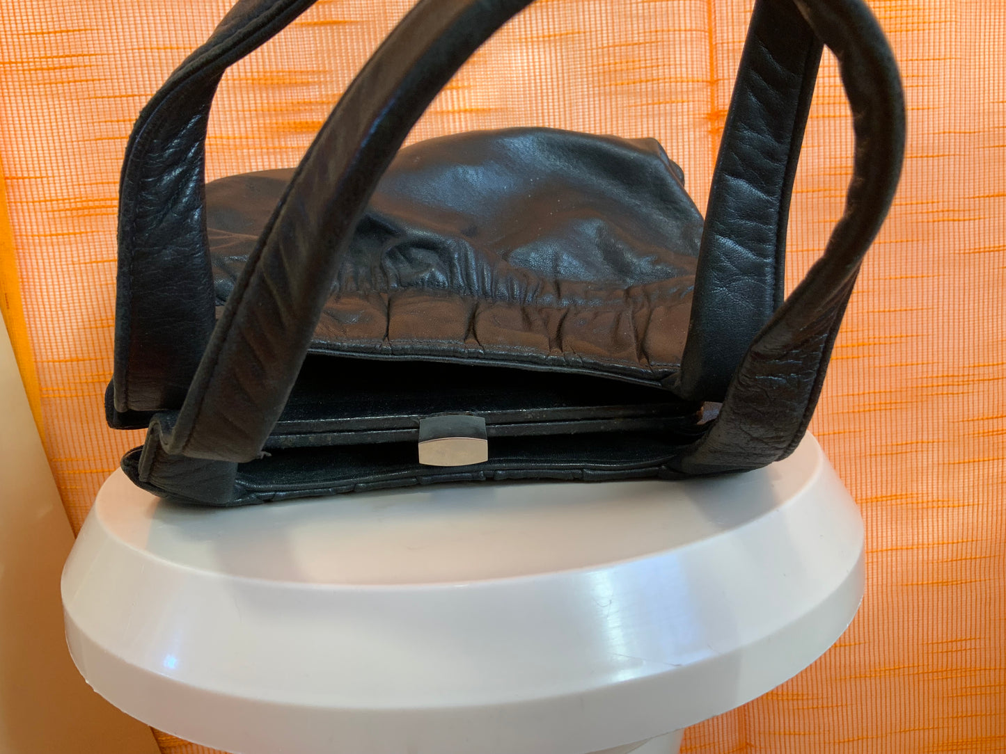 Sac à main Cuir noir Stylé Cuir noir Vintage Très Ancien