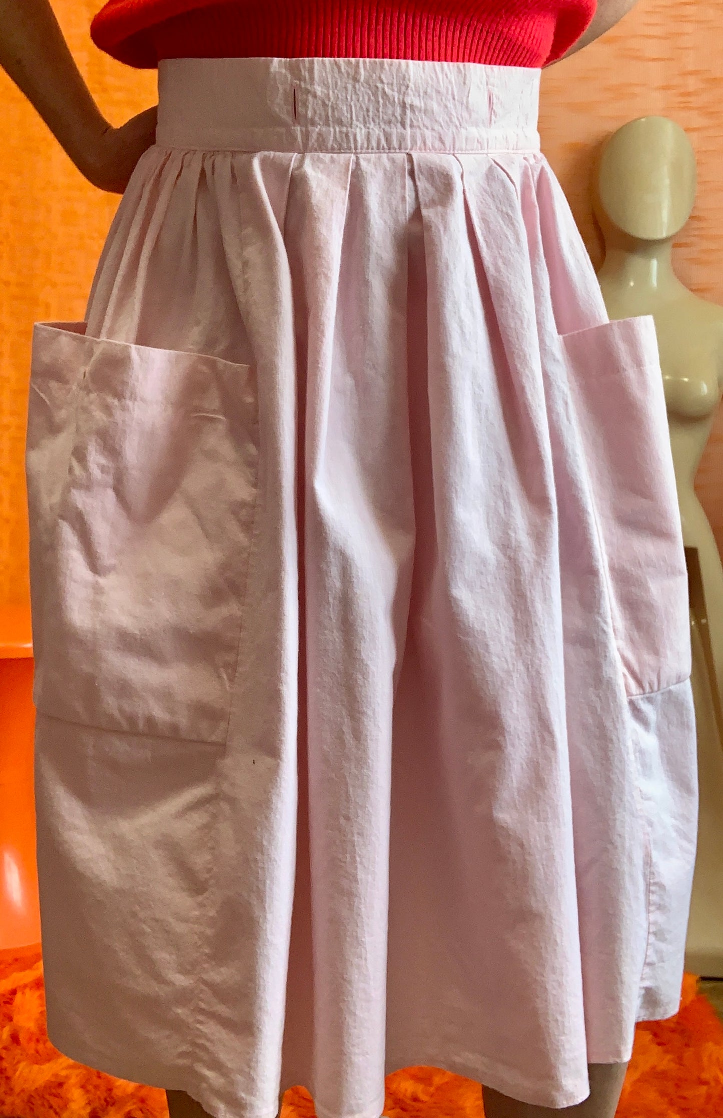 Jupe A plis Rose Pastel grandes poches Vintage 1980