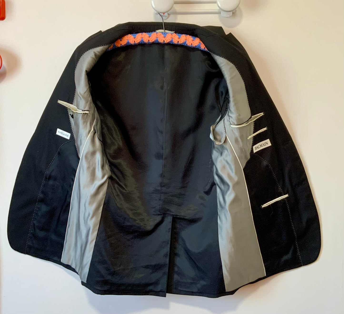 Veste Blazer noir en soie et laine Balmain
