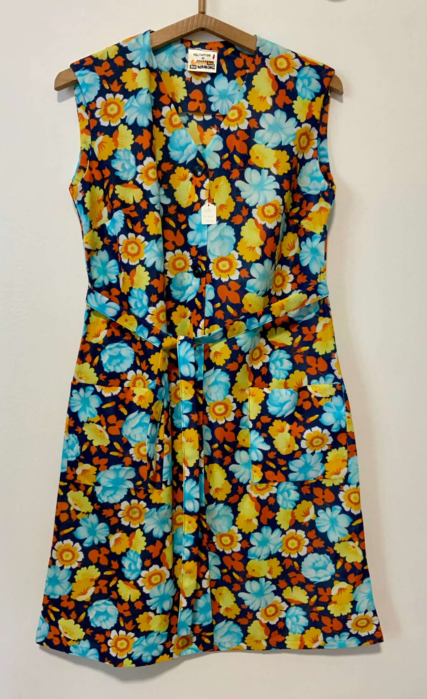 Robe Blouse 1970 Ceinture A fleurs Deadstock Vintage
