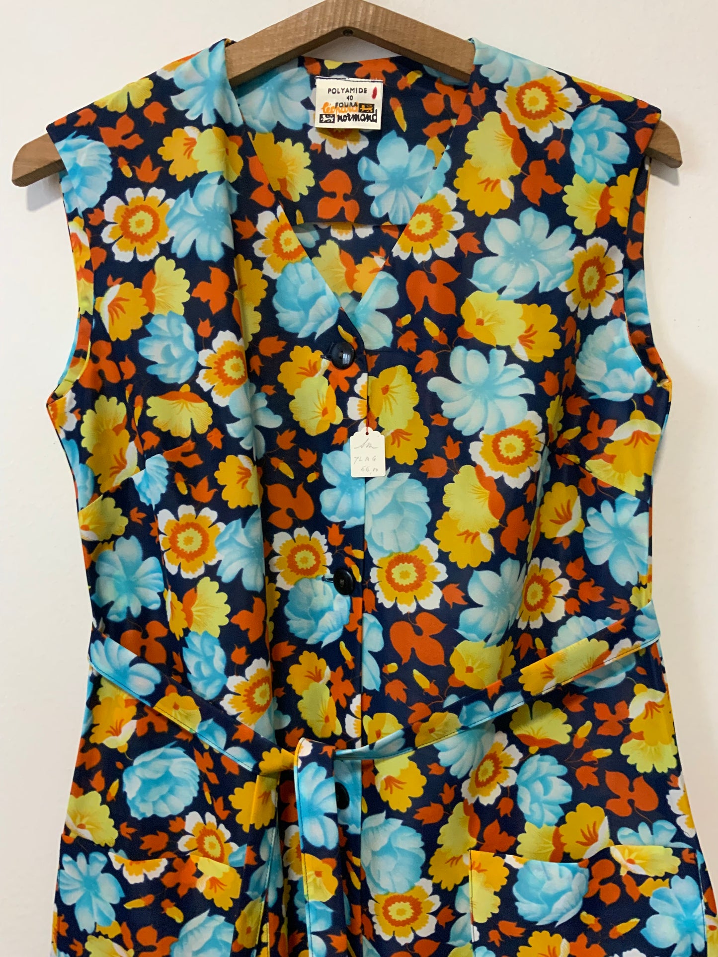 Robe Blouse 1970 Ceinture A fleurs Deadstock Vintage