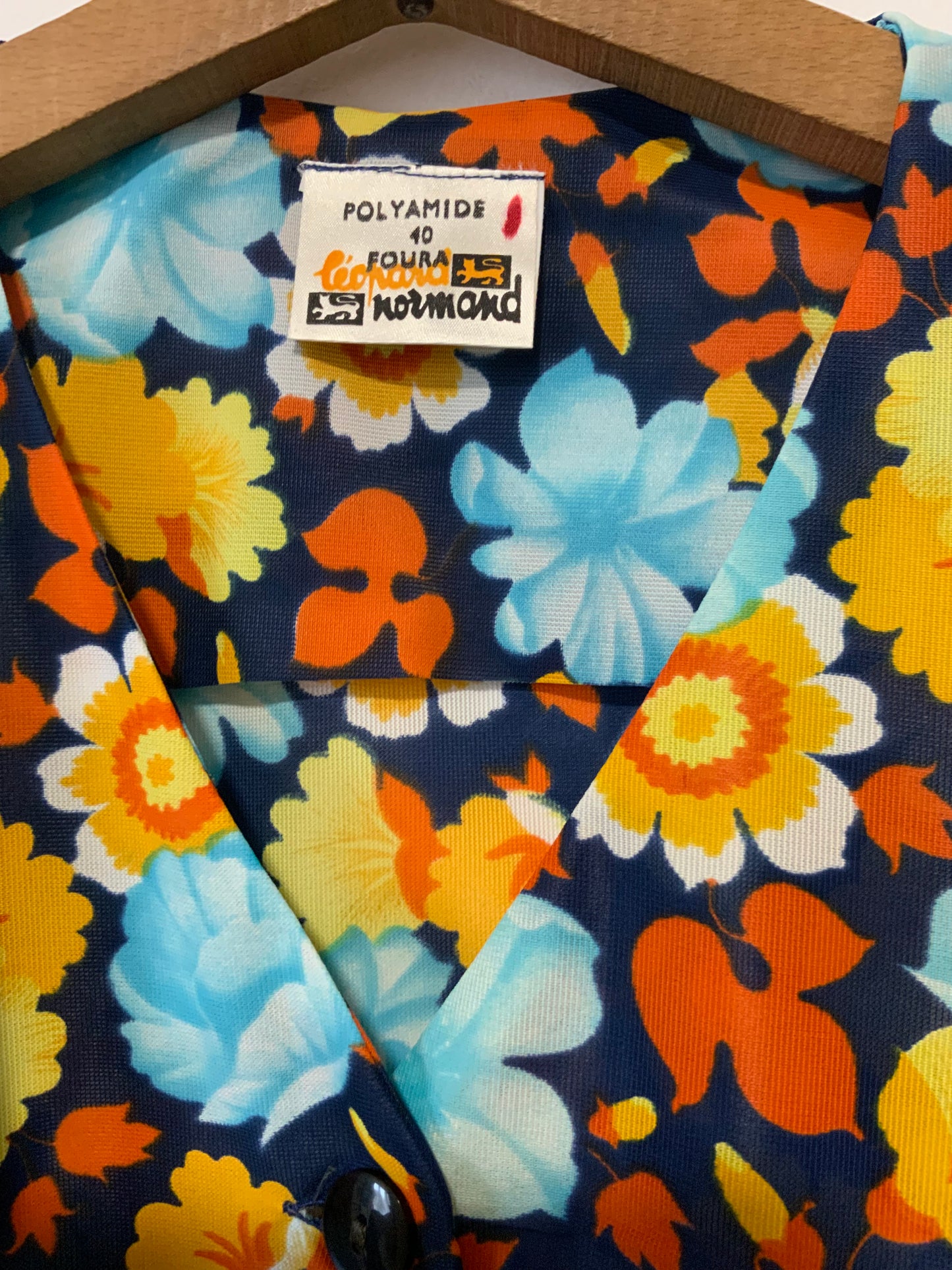 Robe Blouse 1970 Ceinture A fleurs Deadstock Vintage