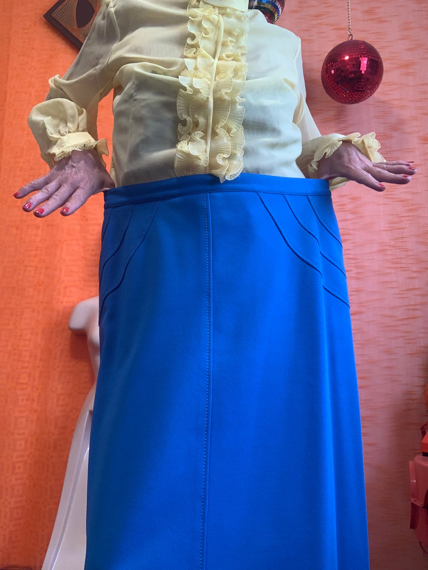 Jupe surpiquée 1980 Bleu Vif Vintage
