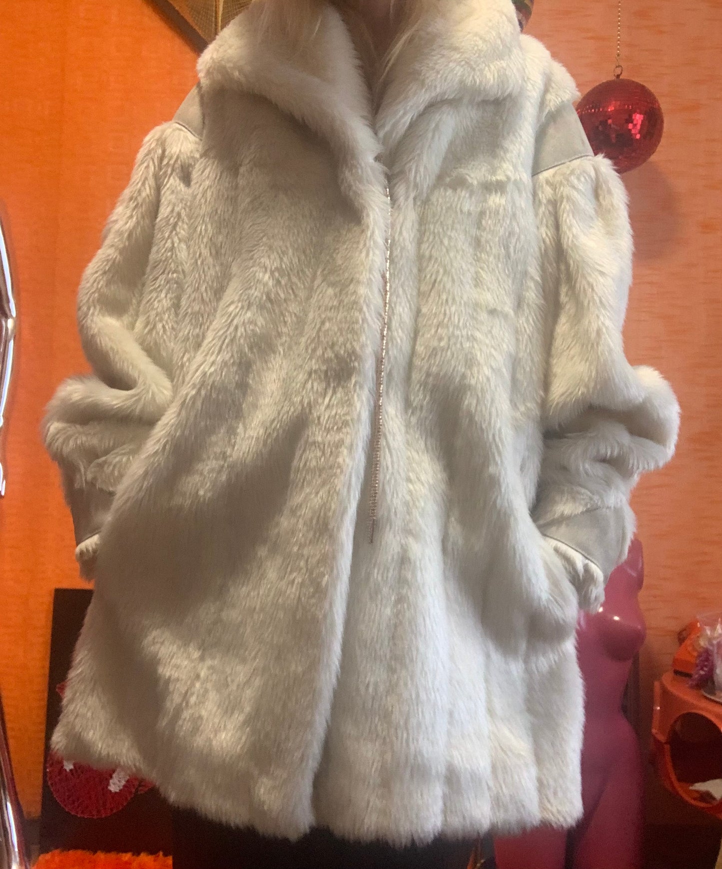 Magnifique manteau crème 1980 Fourrure synthétique et daim Vintage Italy