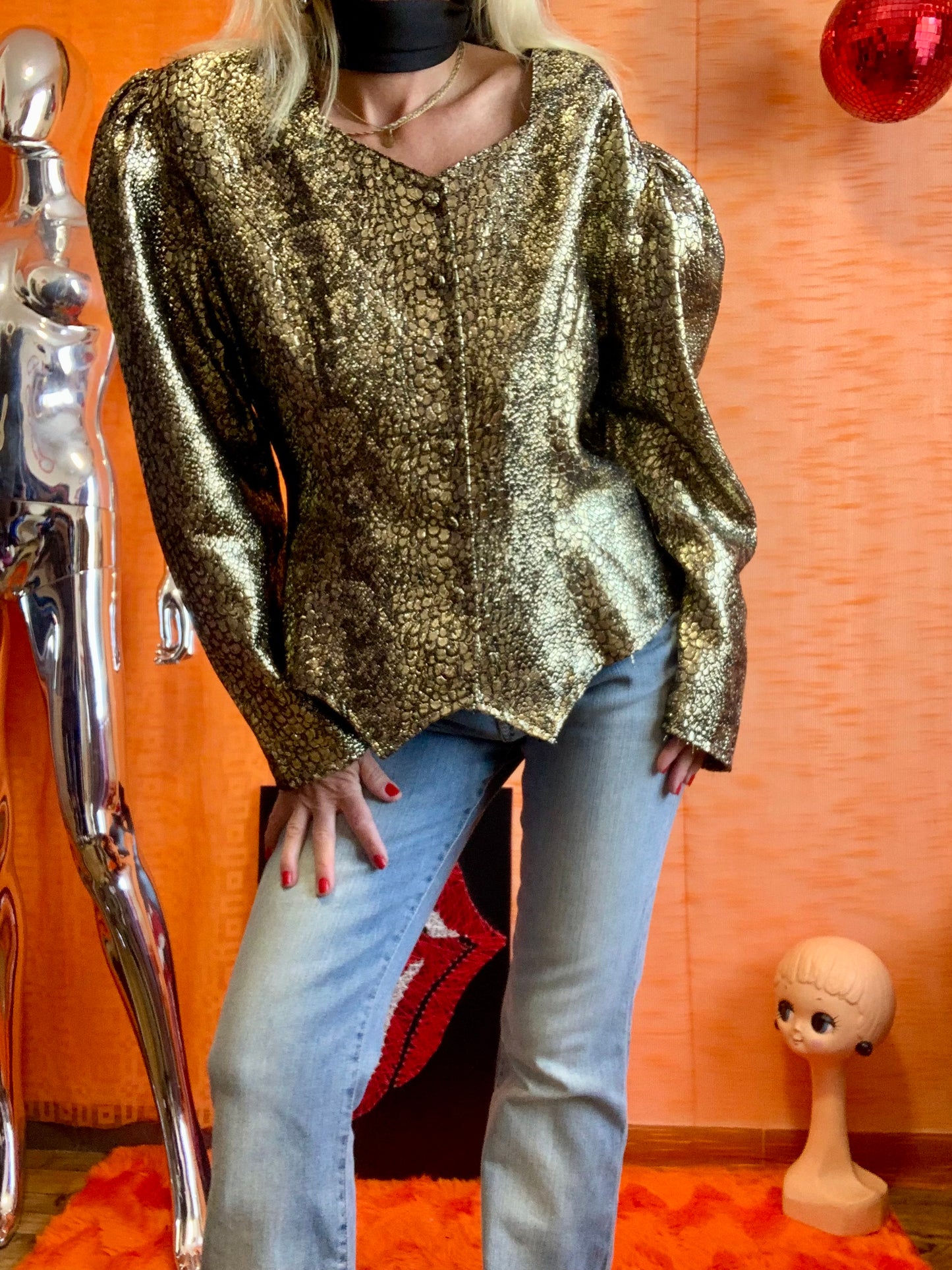 Veste Lurex Doré Motifs Vintage 1980 Chic France