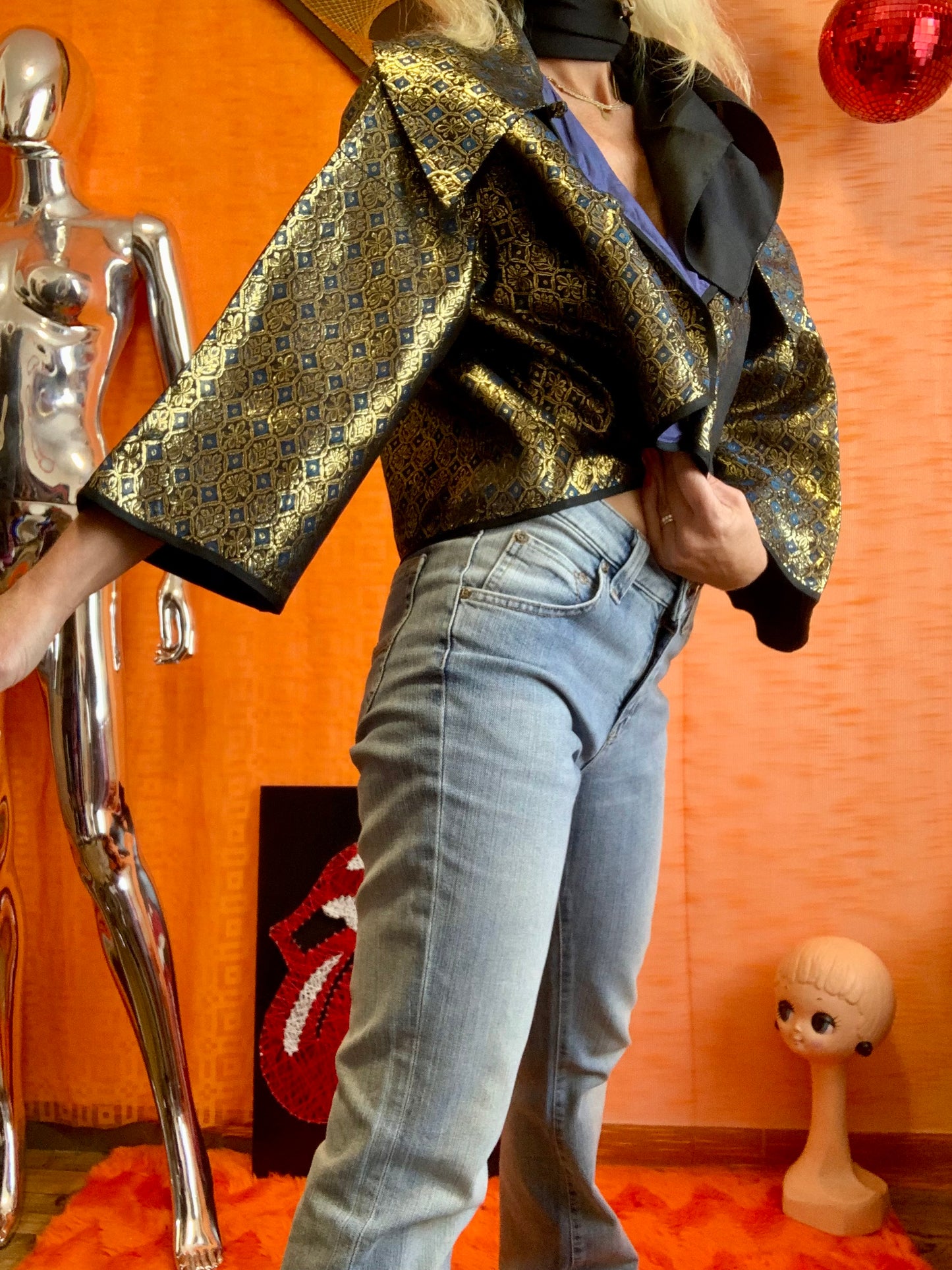 Veste effet Cape en Lurex création vintage fait main
