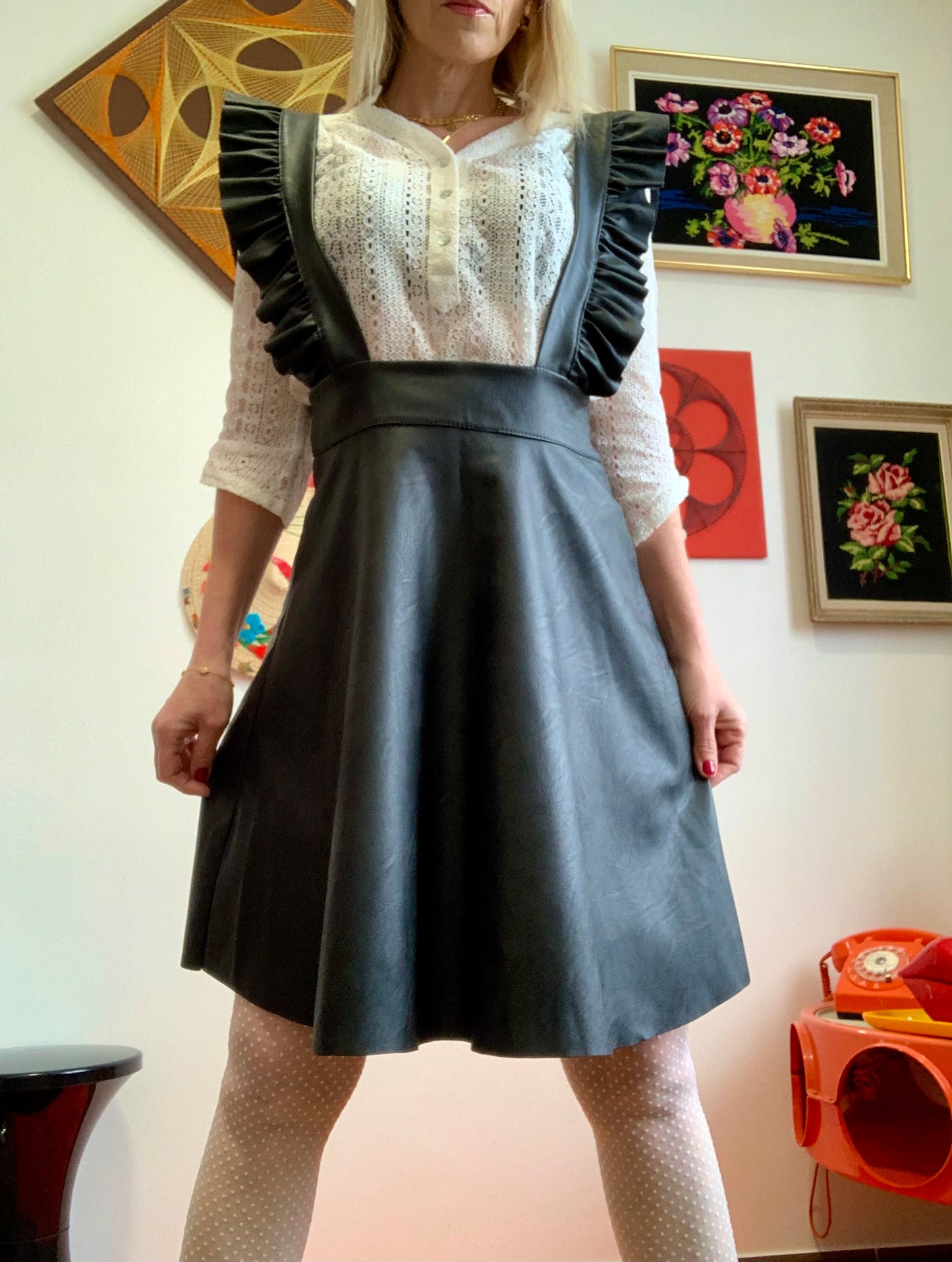 Robe à bretelles et zip Simili cuir Italy Vintage
