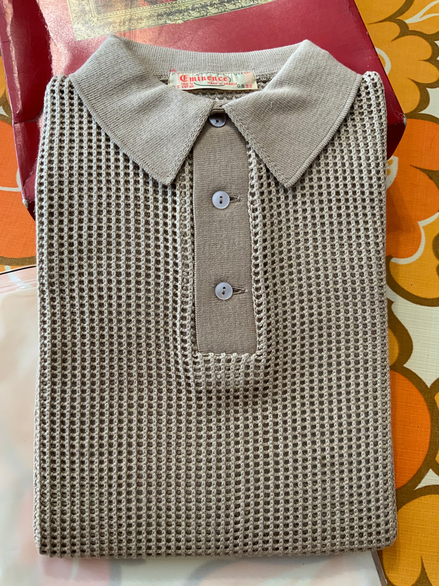Superbe top polo coton Vintage ajouré Deadstock Neuf Eminence Stylé 1970