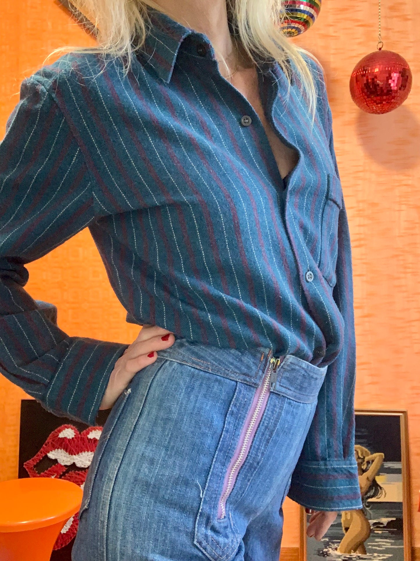 Chemise à rayures France Vintage 1970