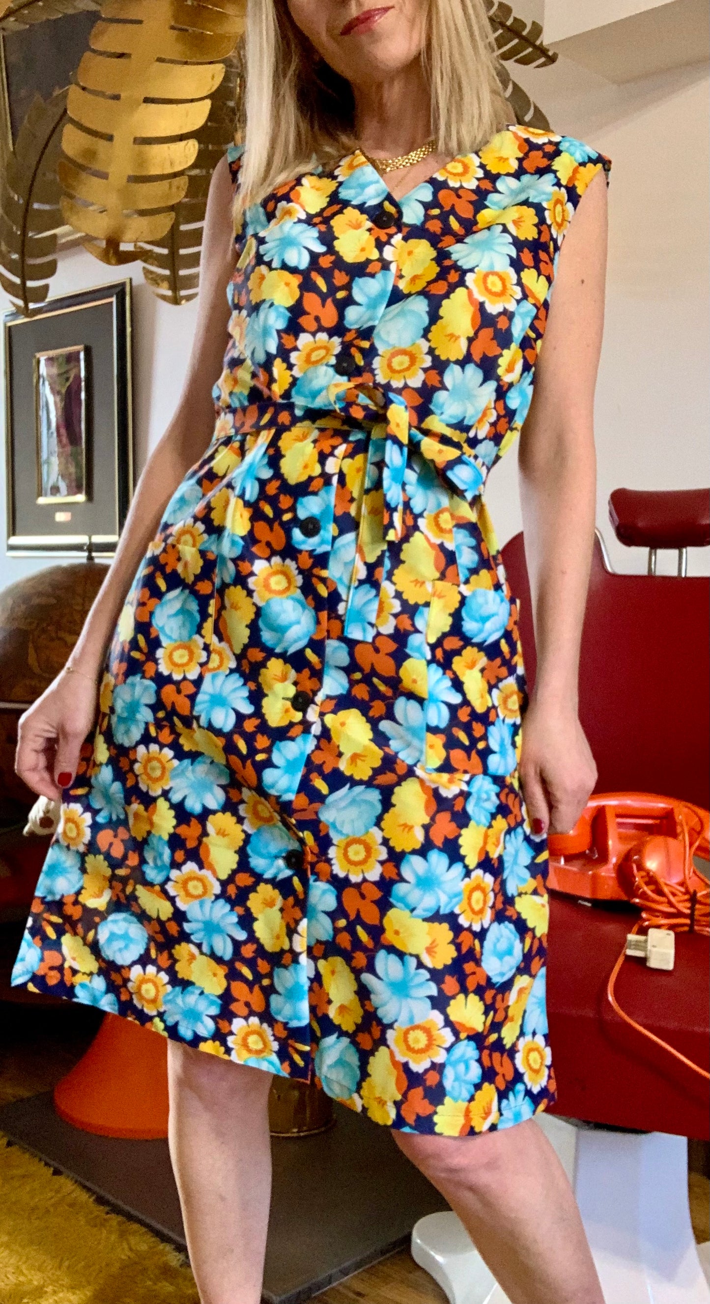 Robe Blouse 1970 Ceinture A fleurs Deadstock Vintage