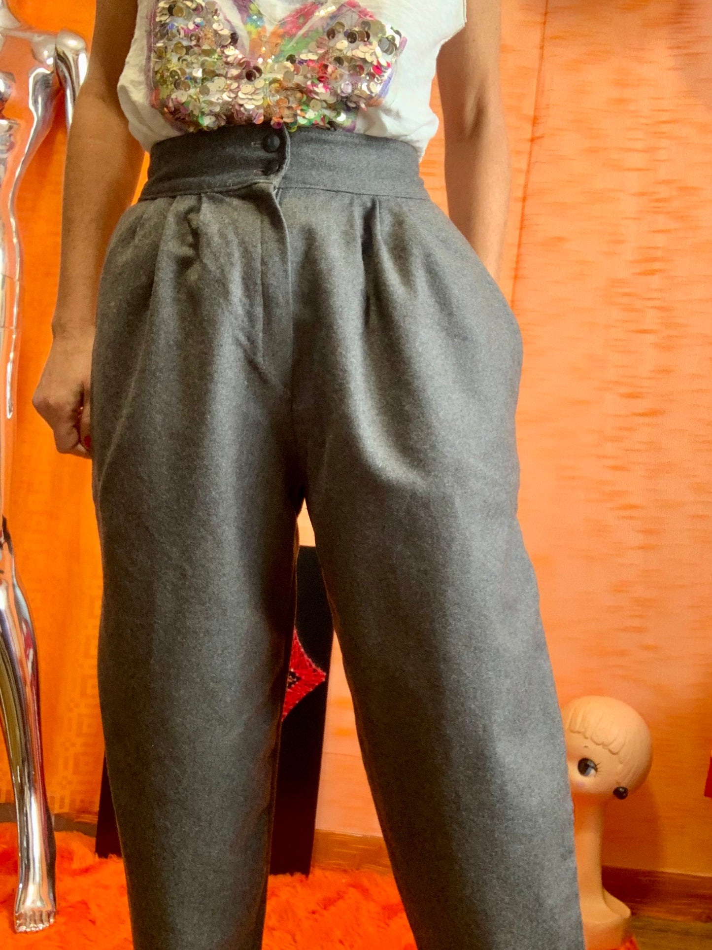 Pantalon 1980 Vintage A pinces Élégance France pure laine