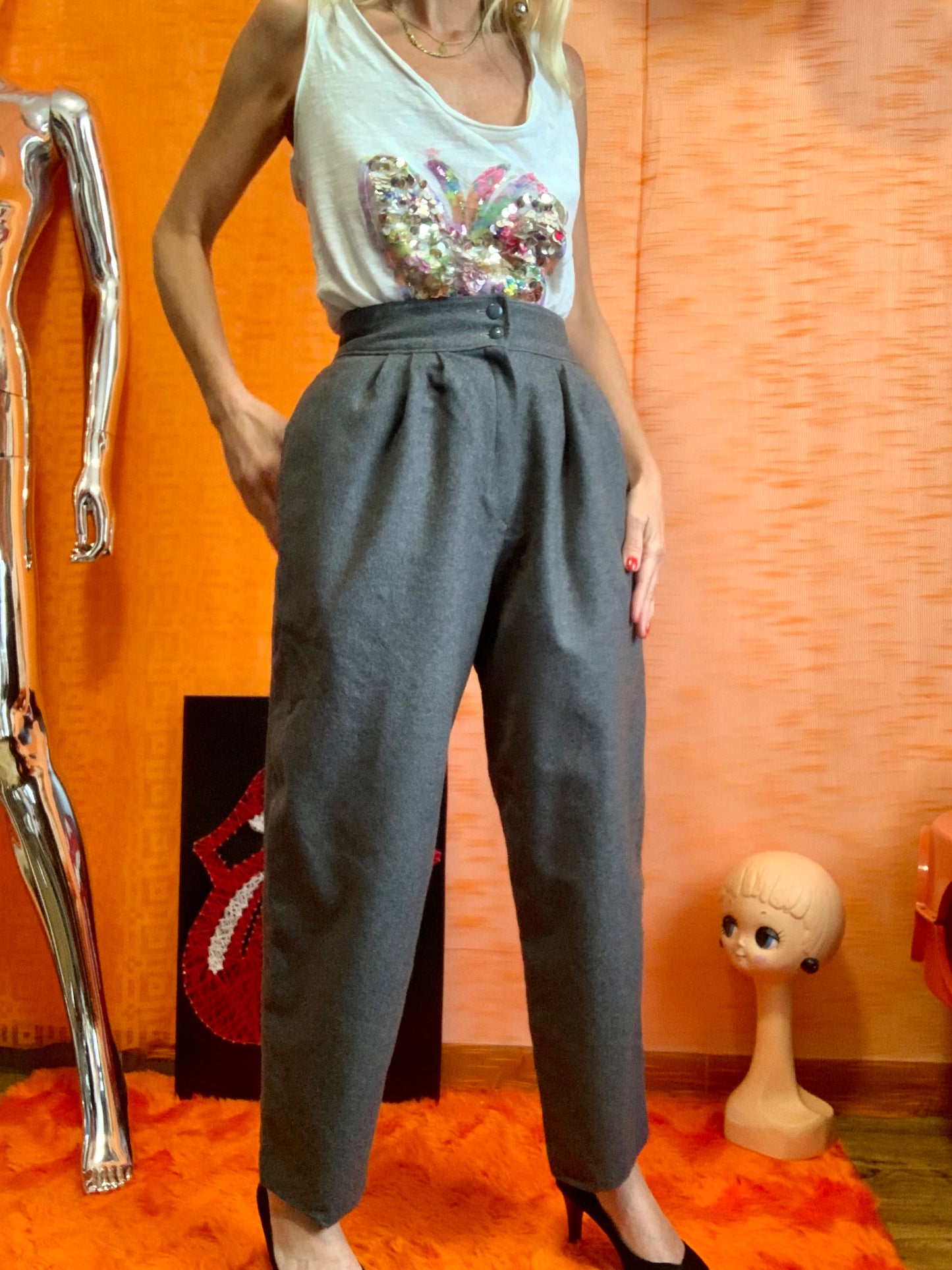 Pantalon 1980 Vintage A pinces Élégance France pure laine