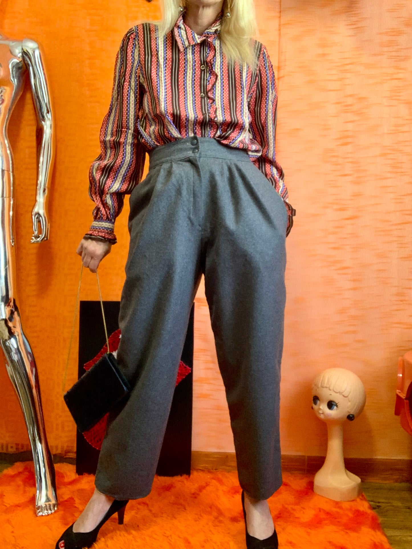 Pantalon 1980 Vintage A pinces Élégance France pure laine