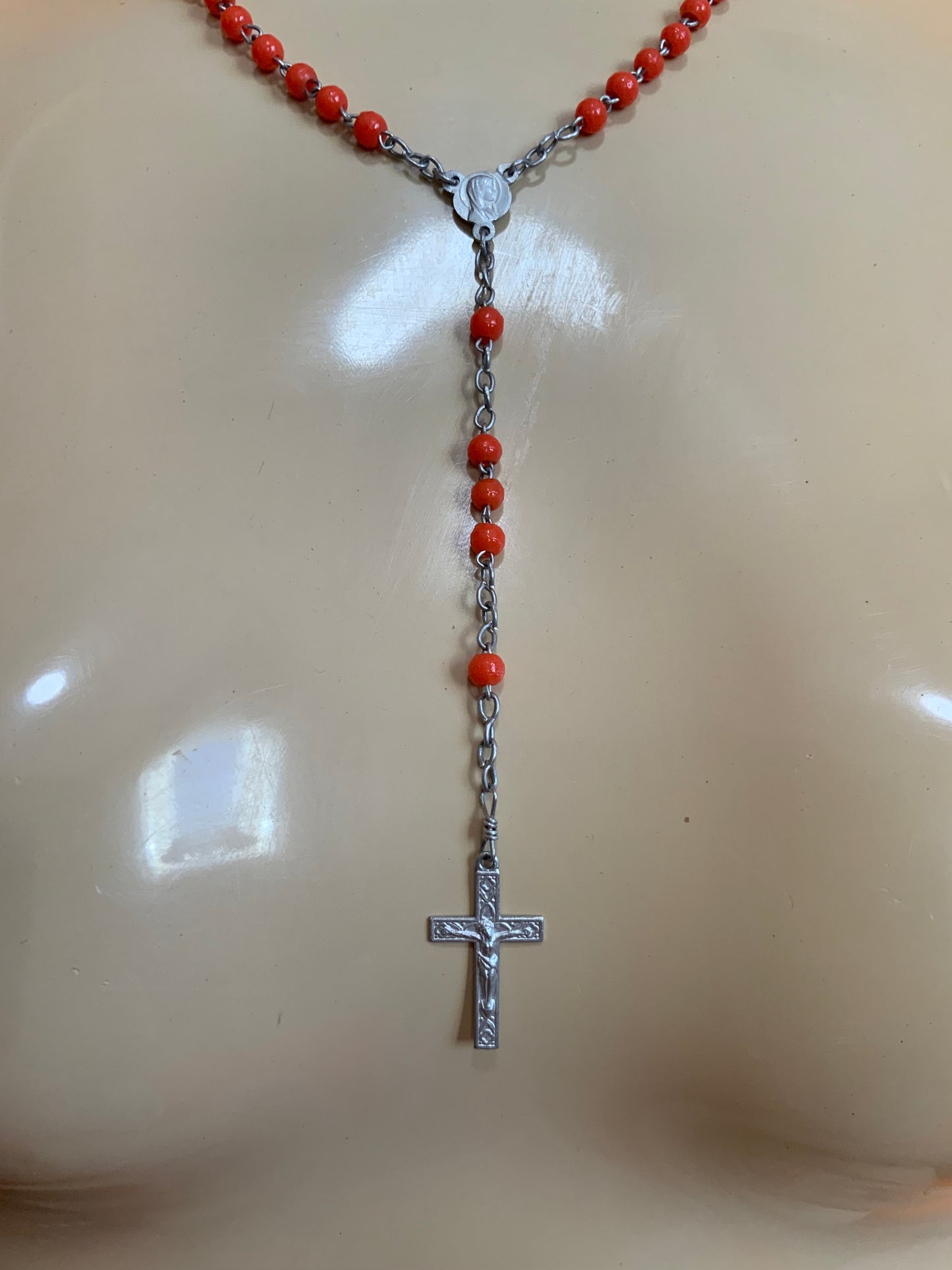 Collier Chapelet boules oranges Vintage Ancien
