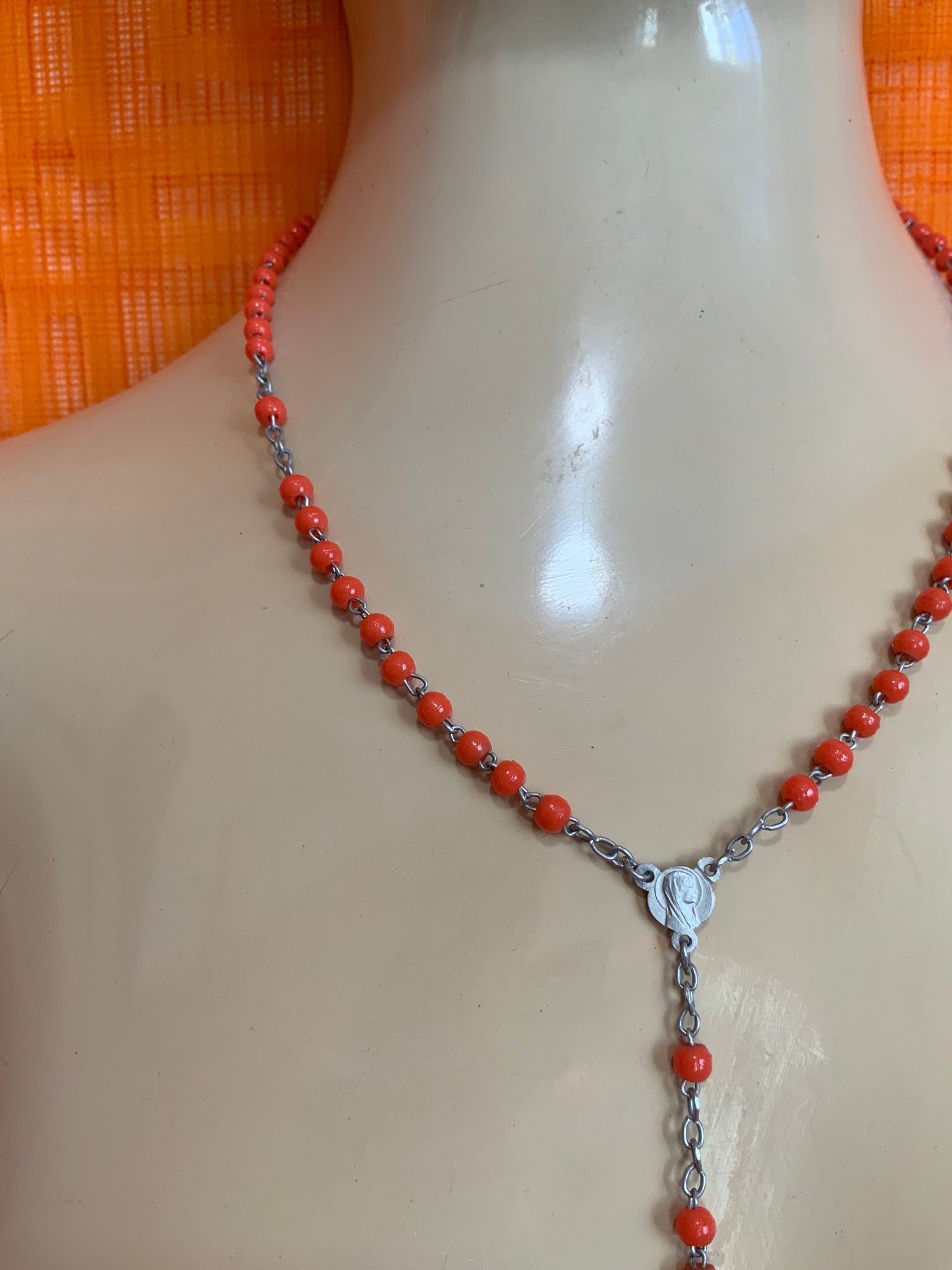 Collier Chapelet boules oranges Vintage Ancien